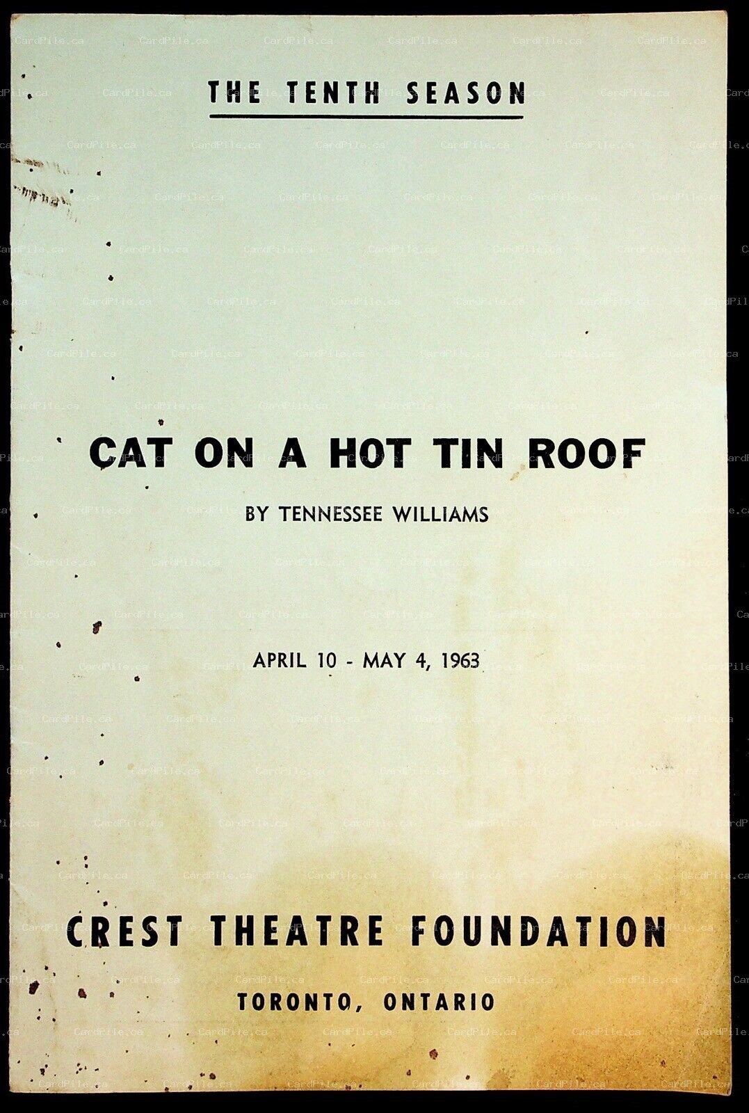 1963 Toronto Ontario Cat On a Hot Tin Roof Tennessee Williams Official Program