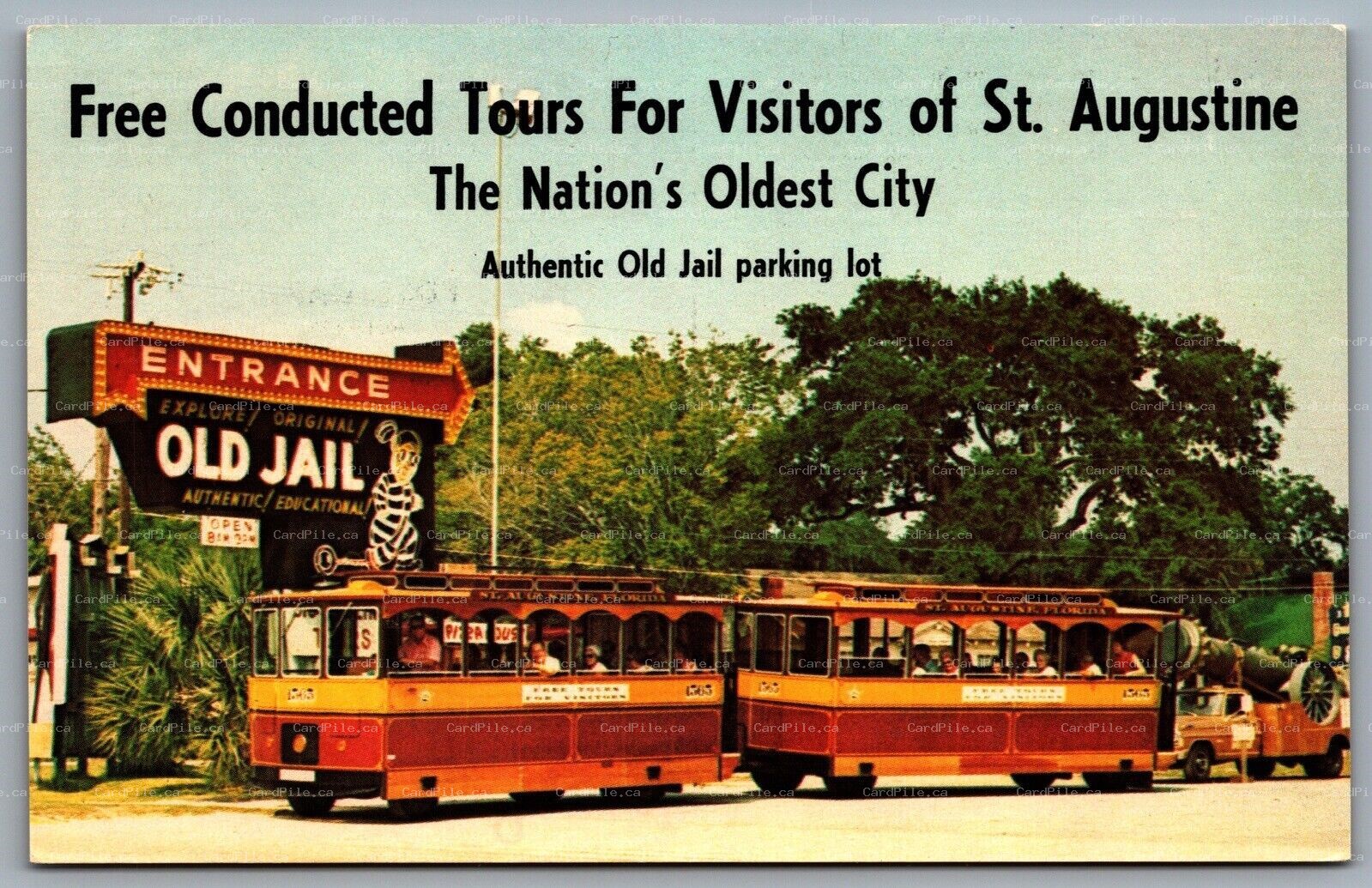 Postcard St Augustine FL c1960 Old Authentic Jail Trolley Tours Advertisement