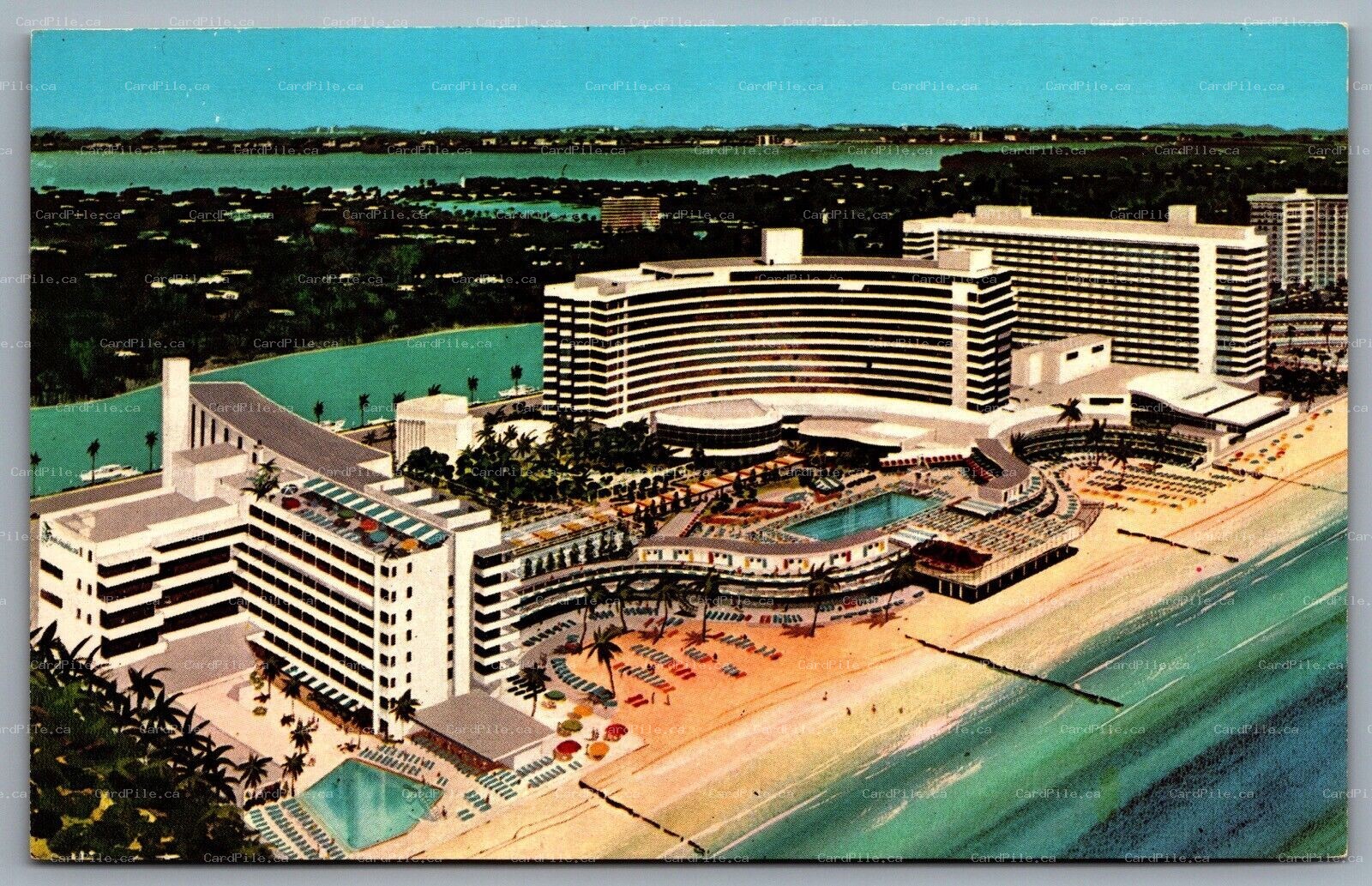 Postcard Miami Beach FL c1969 The Fontainebleau Aerial View Beach