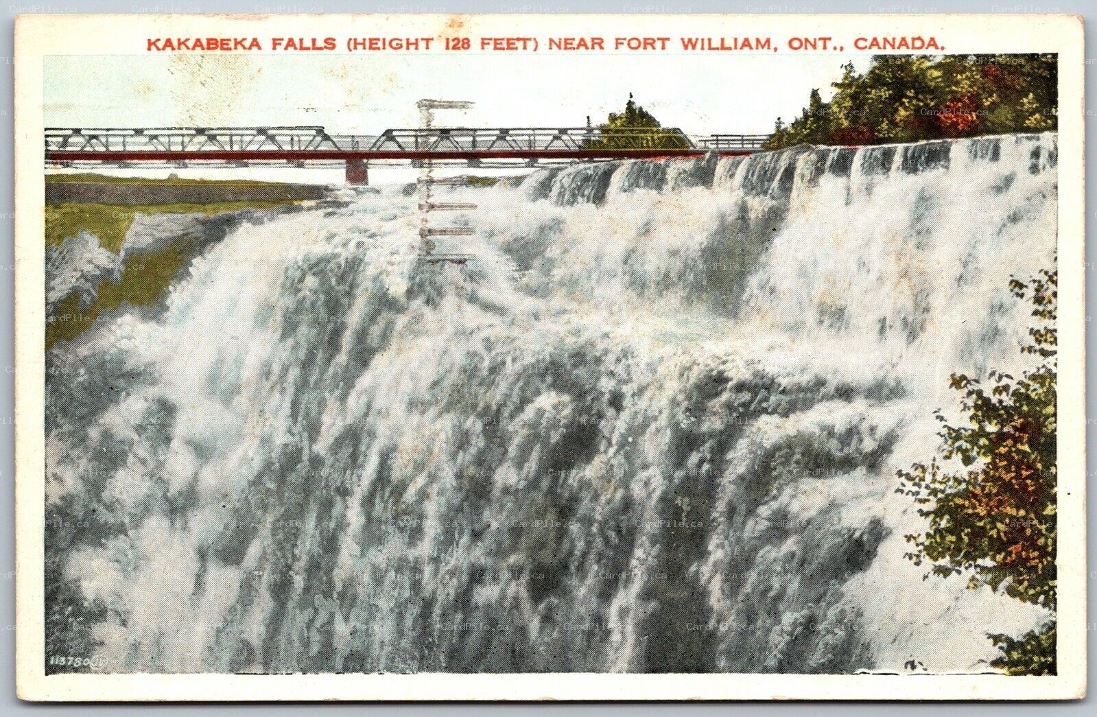 Postcard Fort William Ontario c1935 Kakabeka Falls Bridge Slogan Cancel US Bonds