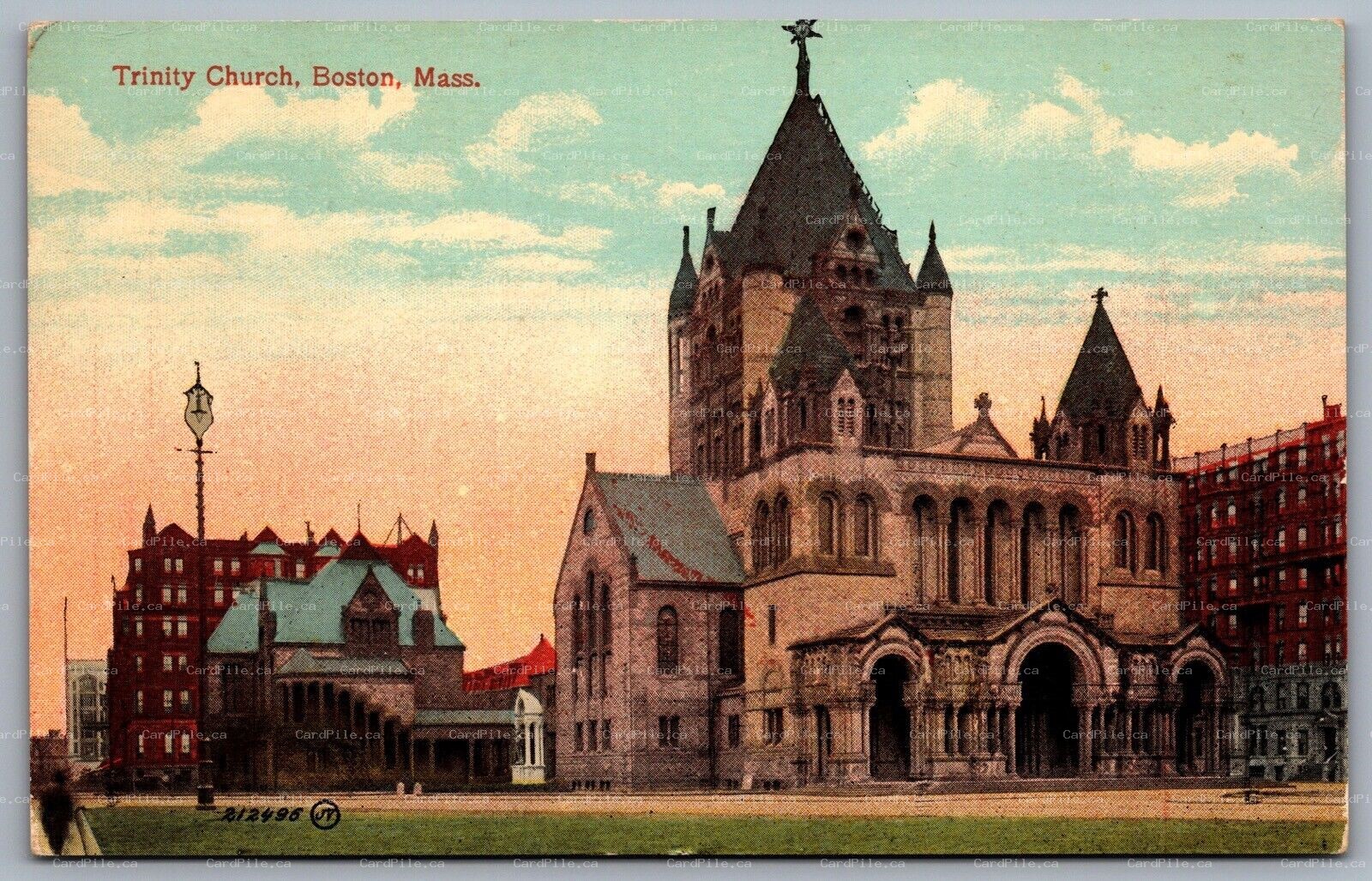 Postcard Boston MA c1915 Trinity Church Copley Square