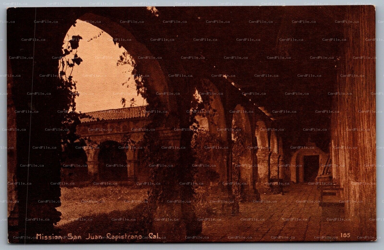 Postcard Capistrano CA c1910s San Juan Capistrano Mission Corridor View