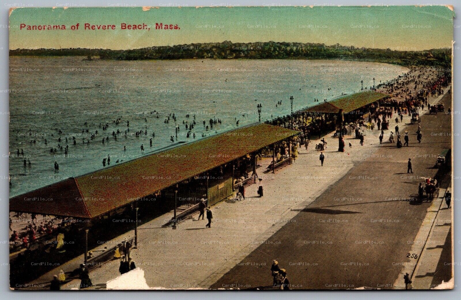 Postcard Revere MA c1910s Panorama of Revere Beach Boardwalk Bathers 