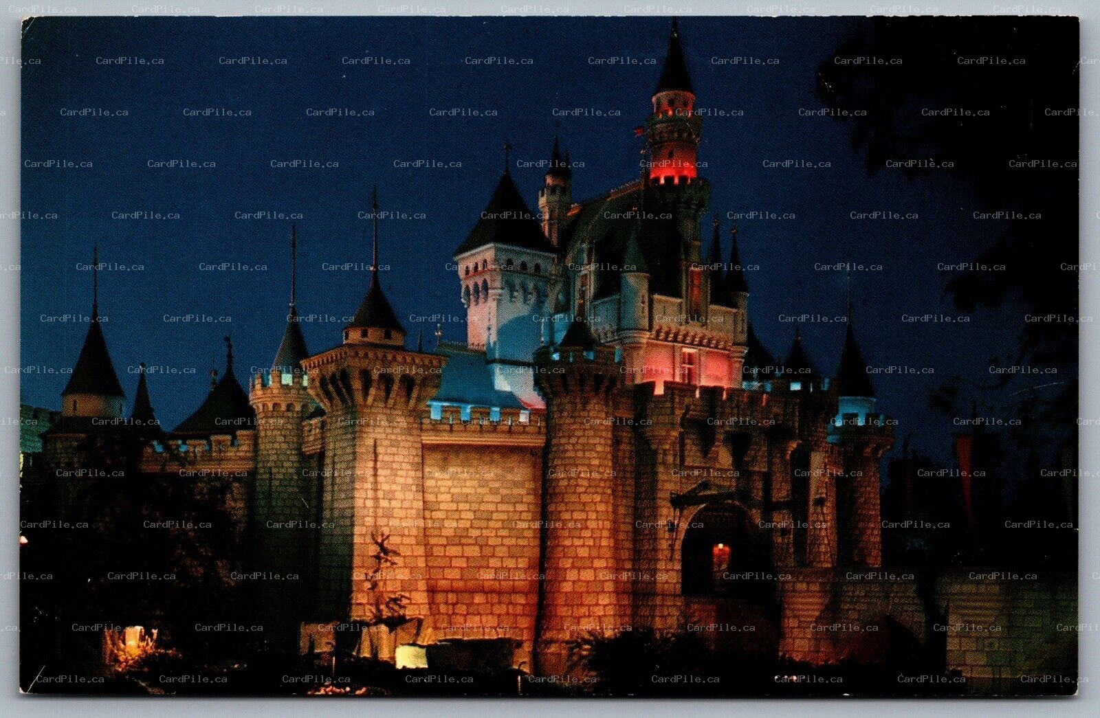 Postcard Anaheim CA c1955 Disneyland Sleeping Beauty Castle at Night Fantasyland