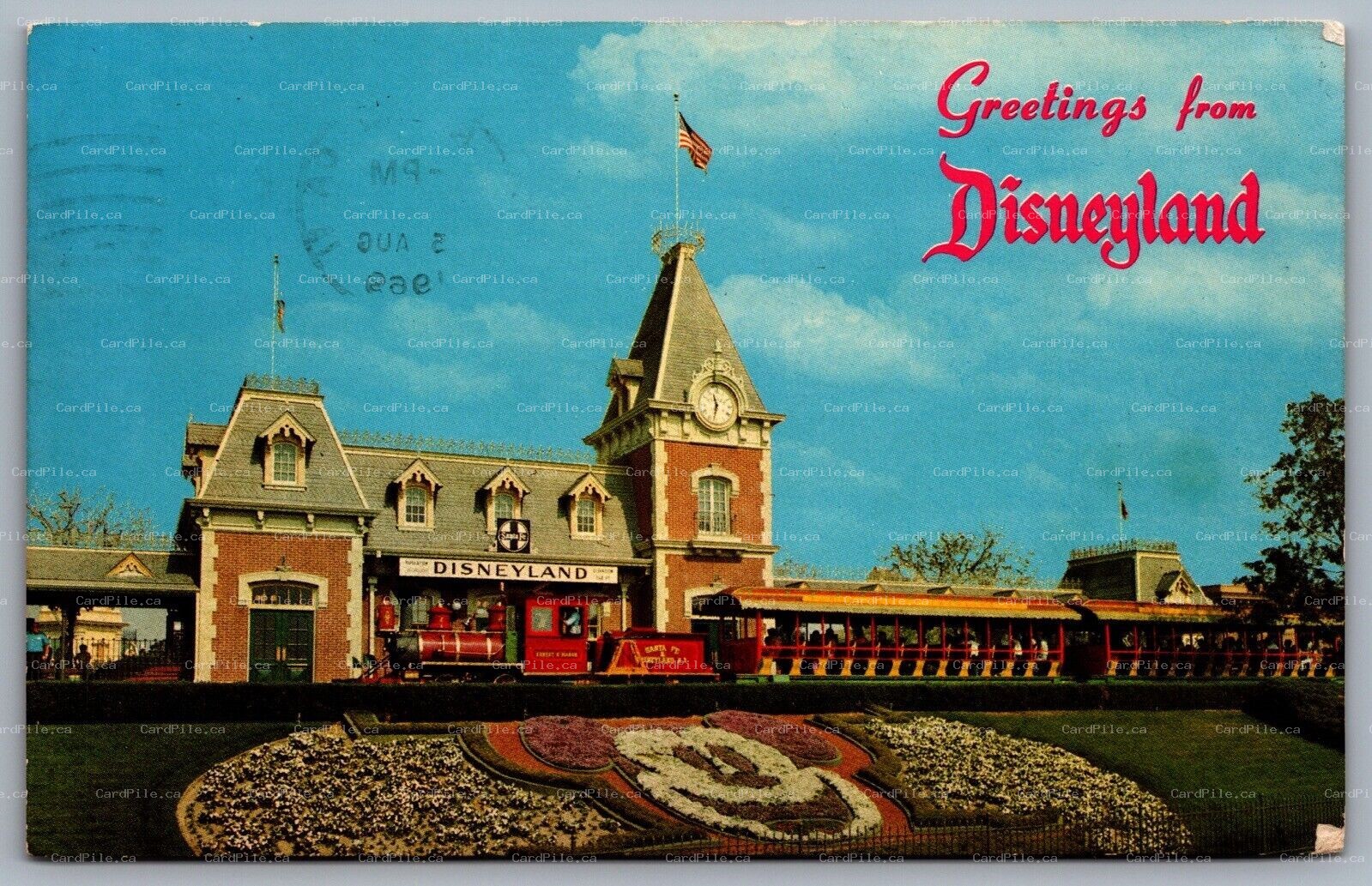 Postcard Anaheim CA c1960s Greetings From Disneyland Sante Fe Train Mickey A