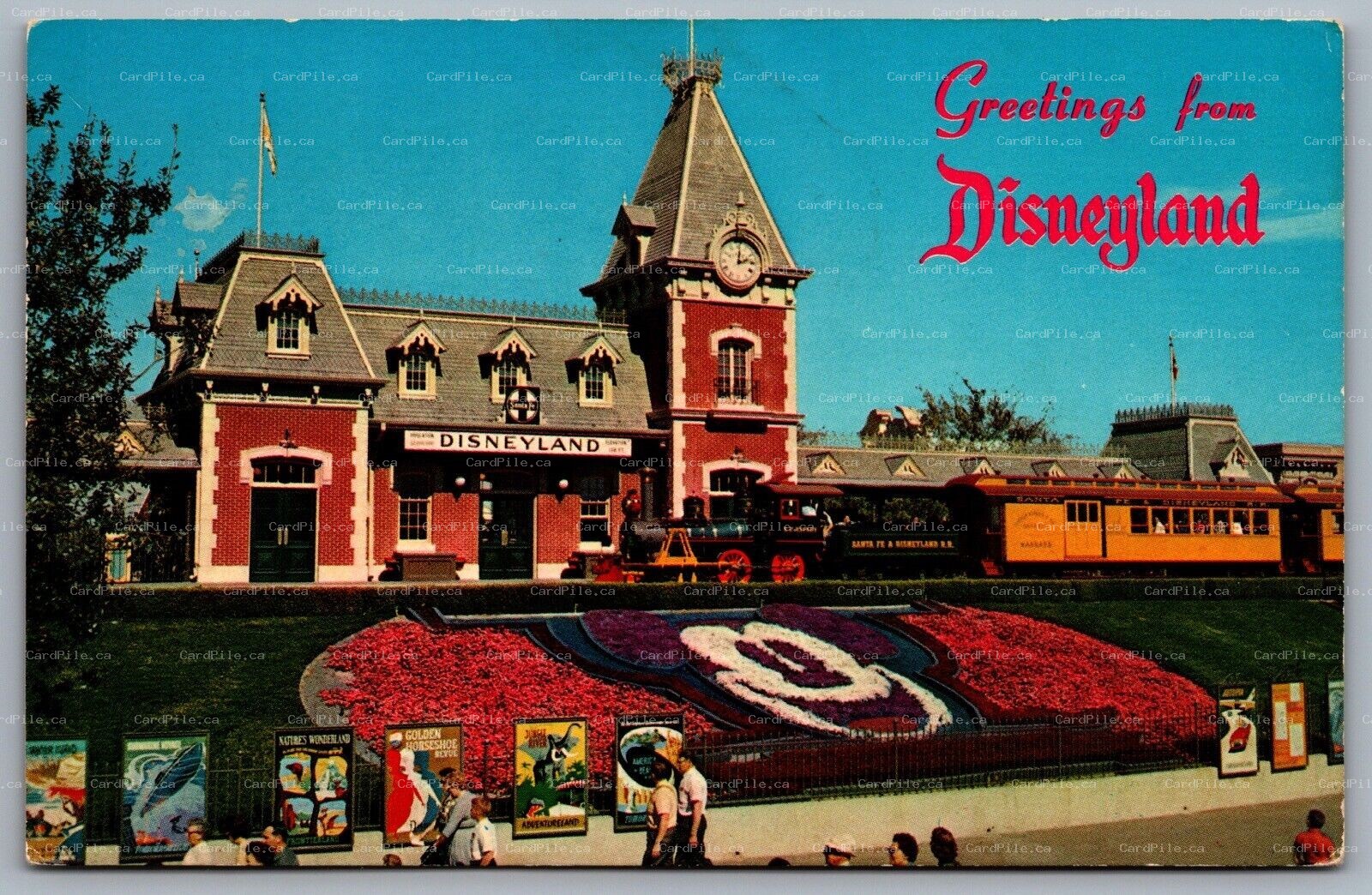 Postcard Anaheim CA c1960s Greetings From Disneyland Sante Fe Train Mickey B