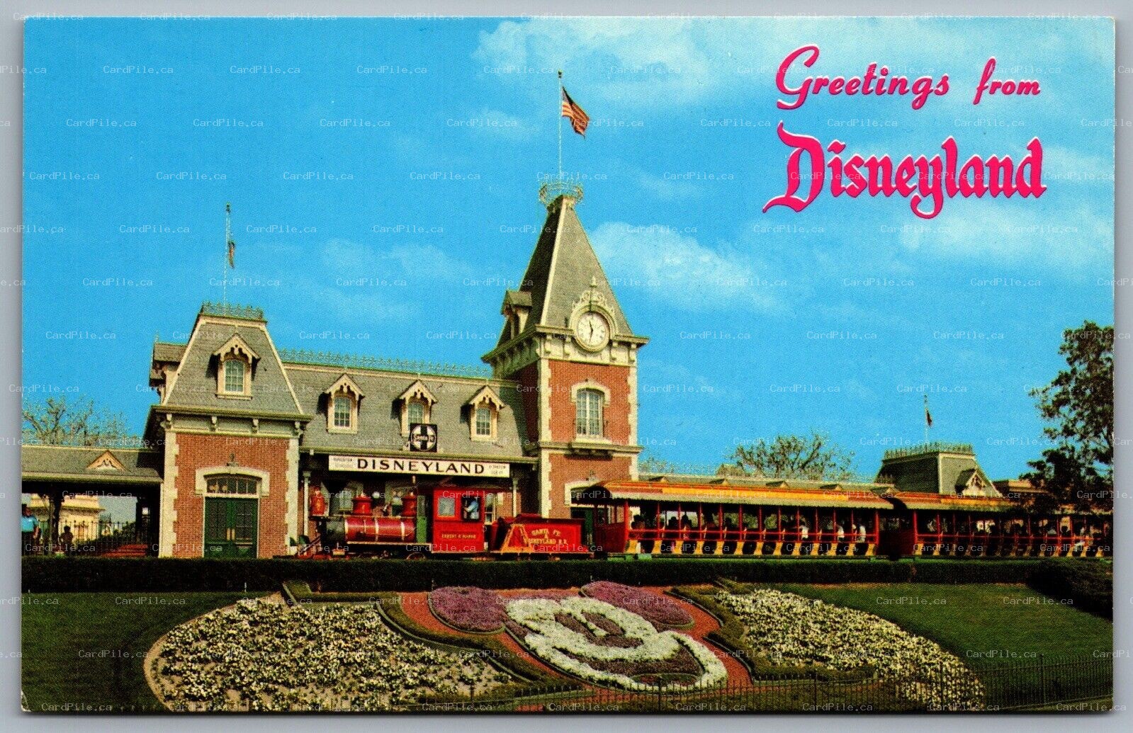 Postcard Anaheim CA c1960s Greetings From Disneyland Sante Fe Train Mickey C