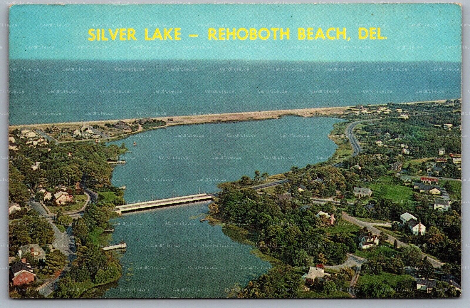Postcard Rehoboth Beach DE c1960s? Silver Lake Aerial View Greetings Card