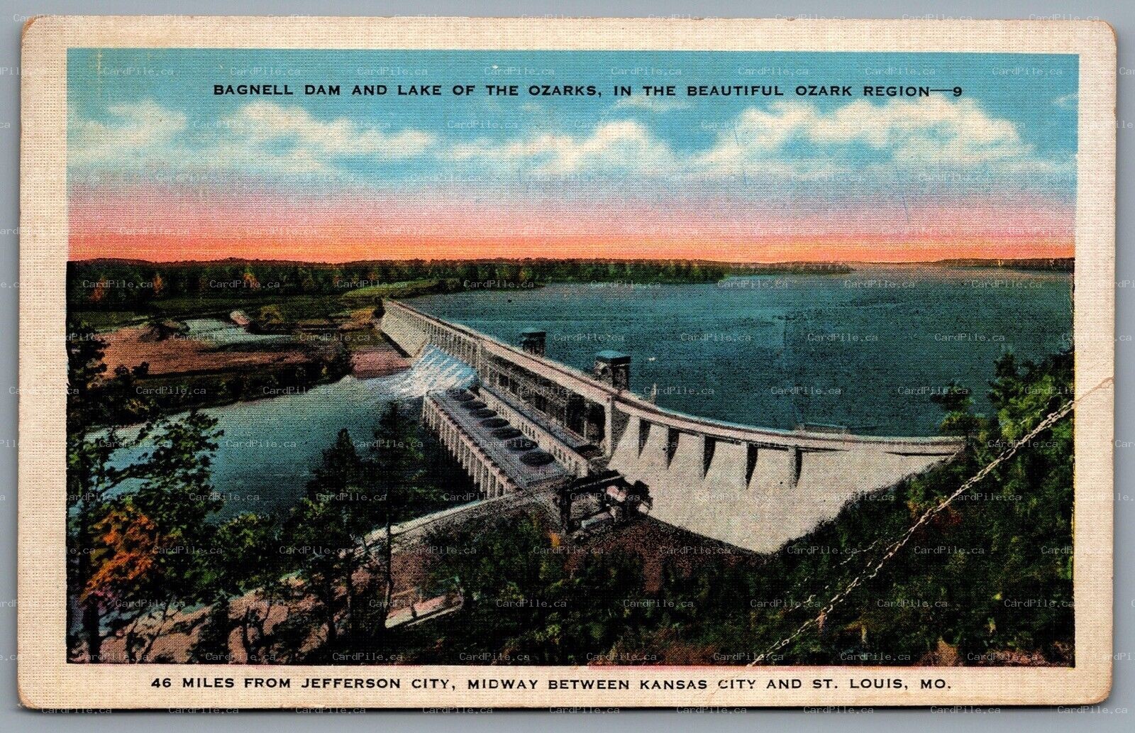 Postcard Lake of the Ozarks MO c1920s Bagnell Dam Between Kansas City & St Louis