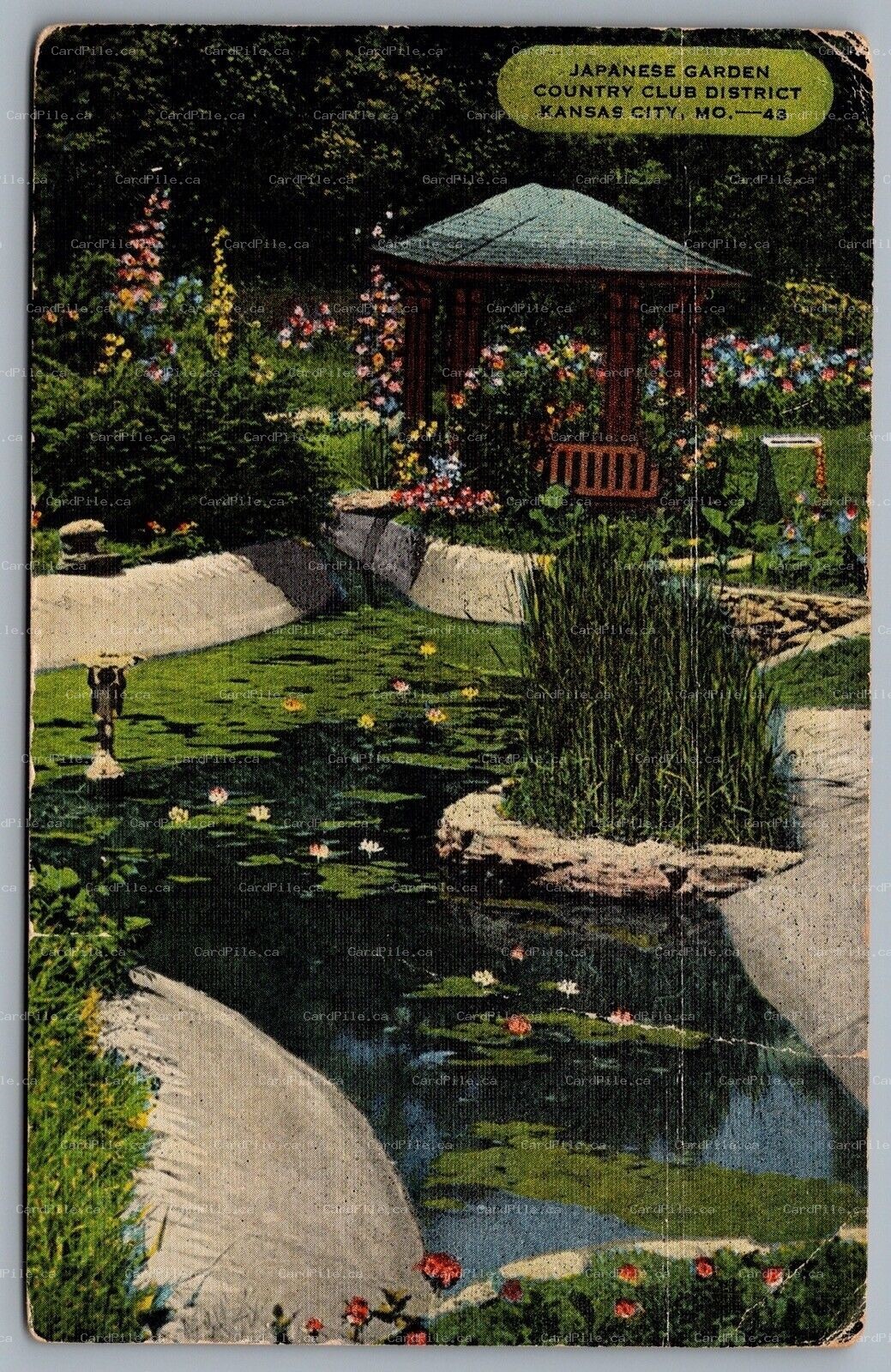 Postcard Kansas City MO c1955 Japanese Garden Country Club District