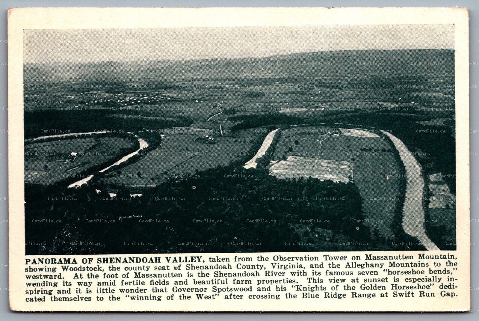 Postcard Shenandoah VA c1923 Panorama of Shenandoah Valley Massanutten Mountain