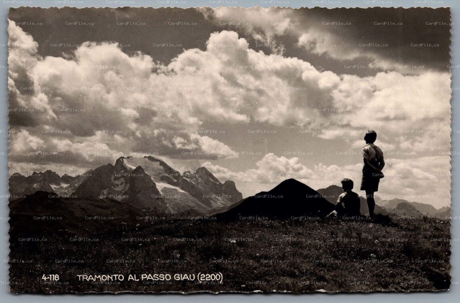 Postcard RPPC c1940s Passo Giau Italy Tramonto Sunset At Passo Giau Dolomites