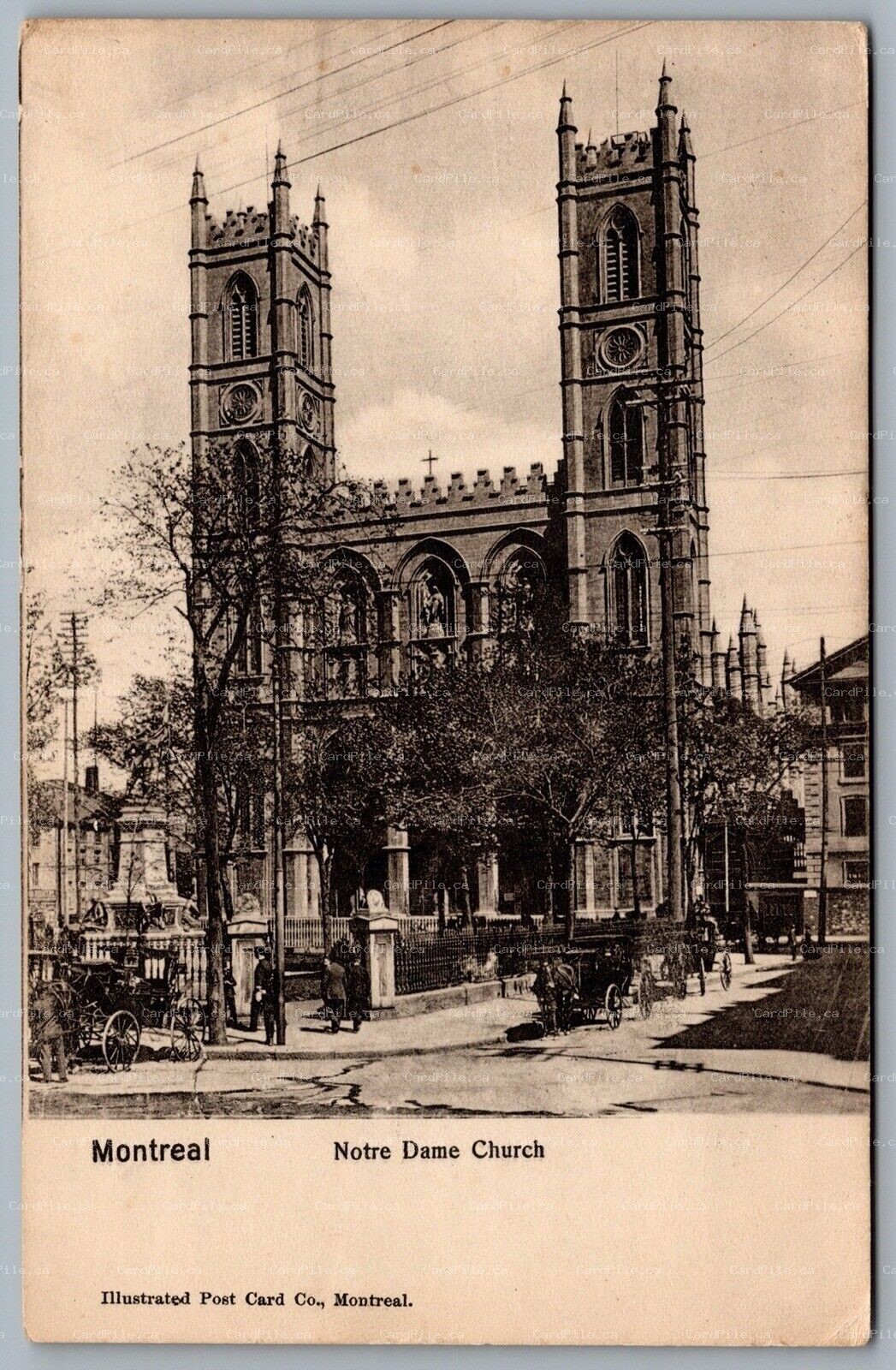 Postcard Montreal Quebec c1907 Notre Dame Church Horse Carriages