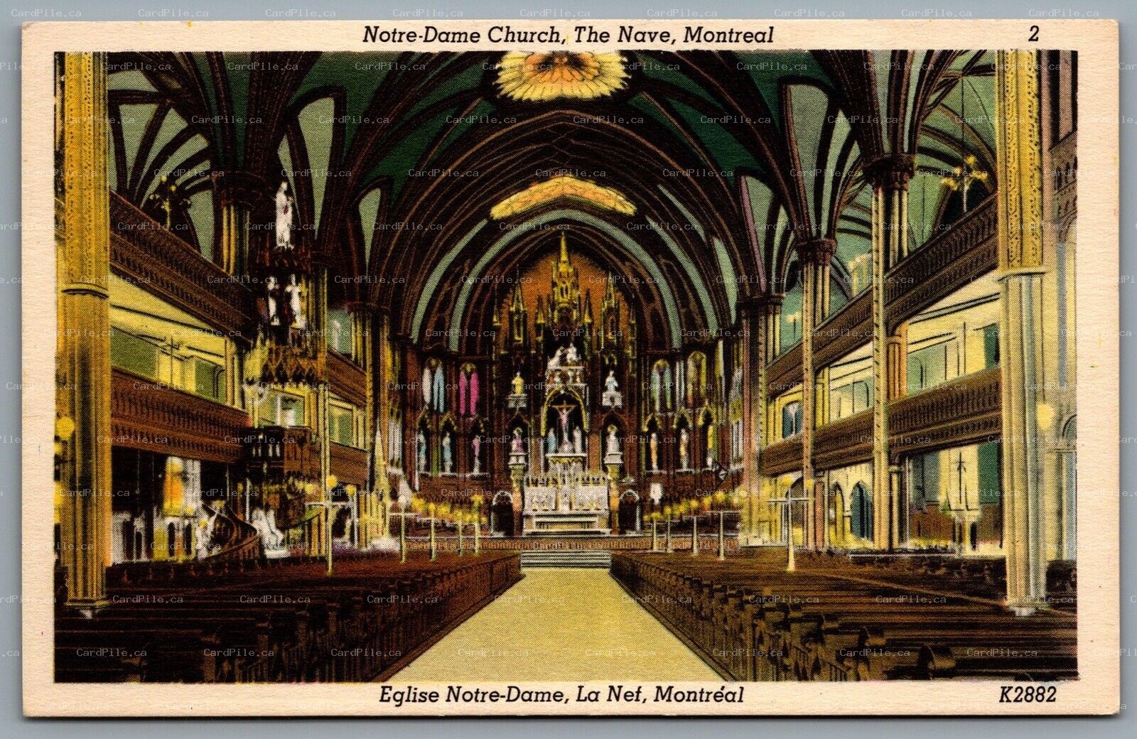 Postcard Montreal Quebec c1930s Notre Dame Church The Nave
