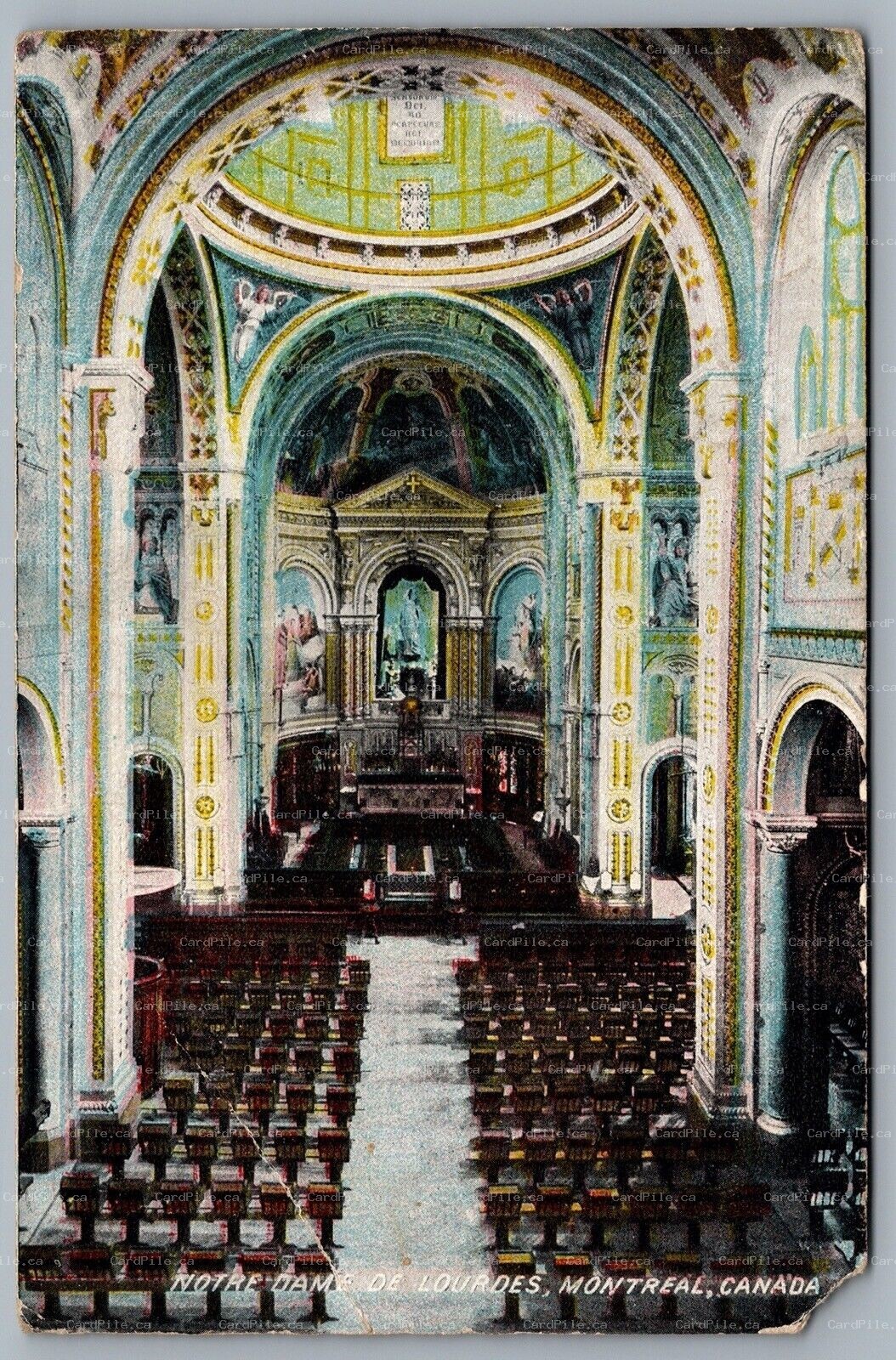 Postcard Montreal Quebec c1913 Notre Dame De Lourdes View From Top Nave Le Nef 