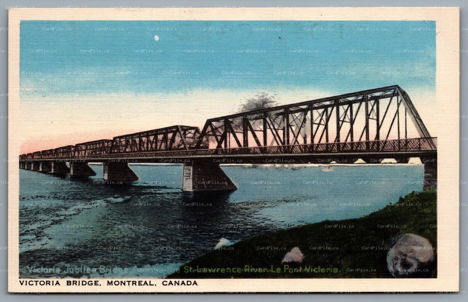 Postcard Montreal Quebec c1930s Victoria Jubiliee Bridge Over St. Lawrence River