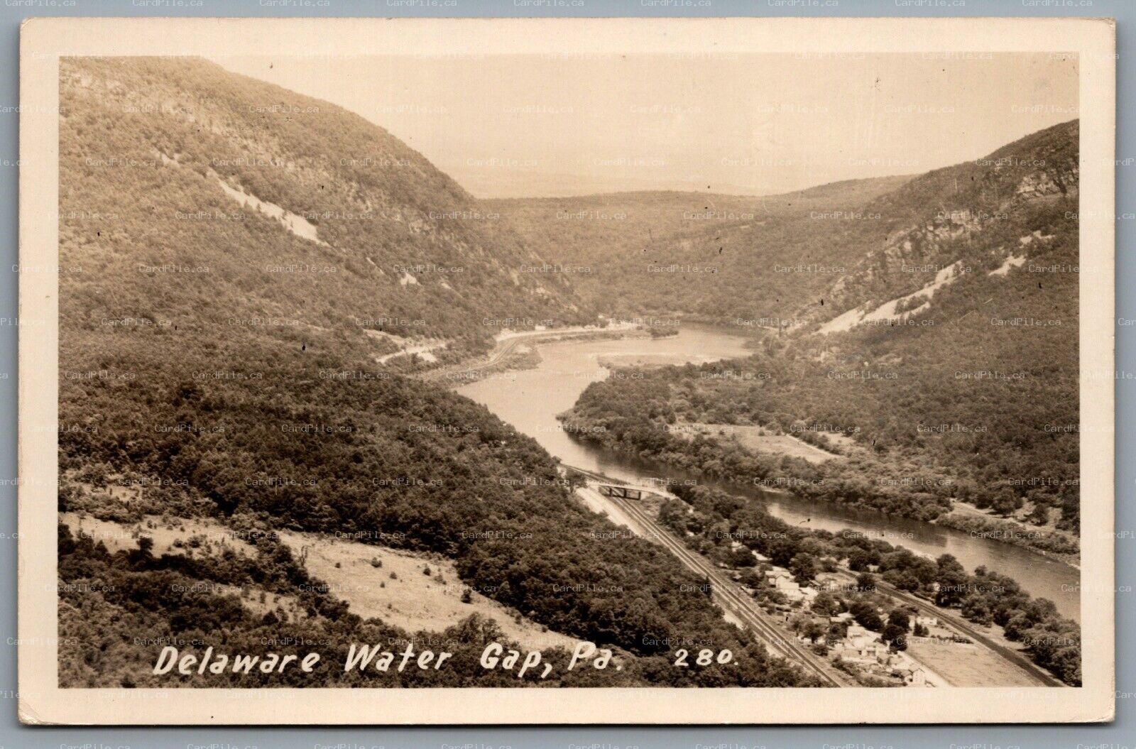 Postcard RPPC c1950s Delaware Water Gap PA Birds Eye View Monroe County River