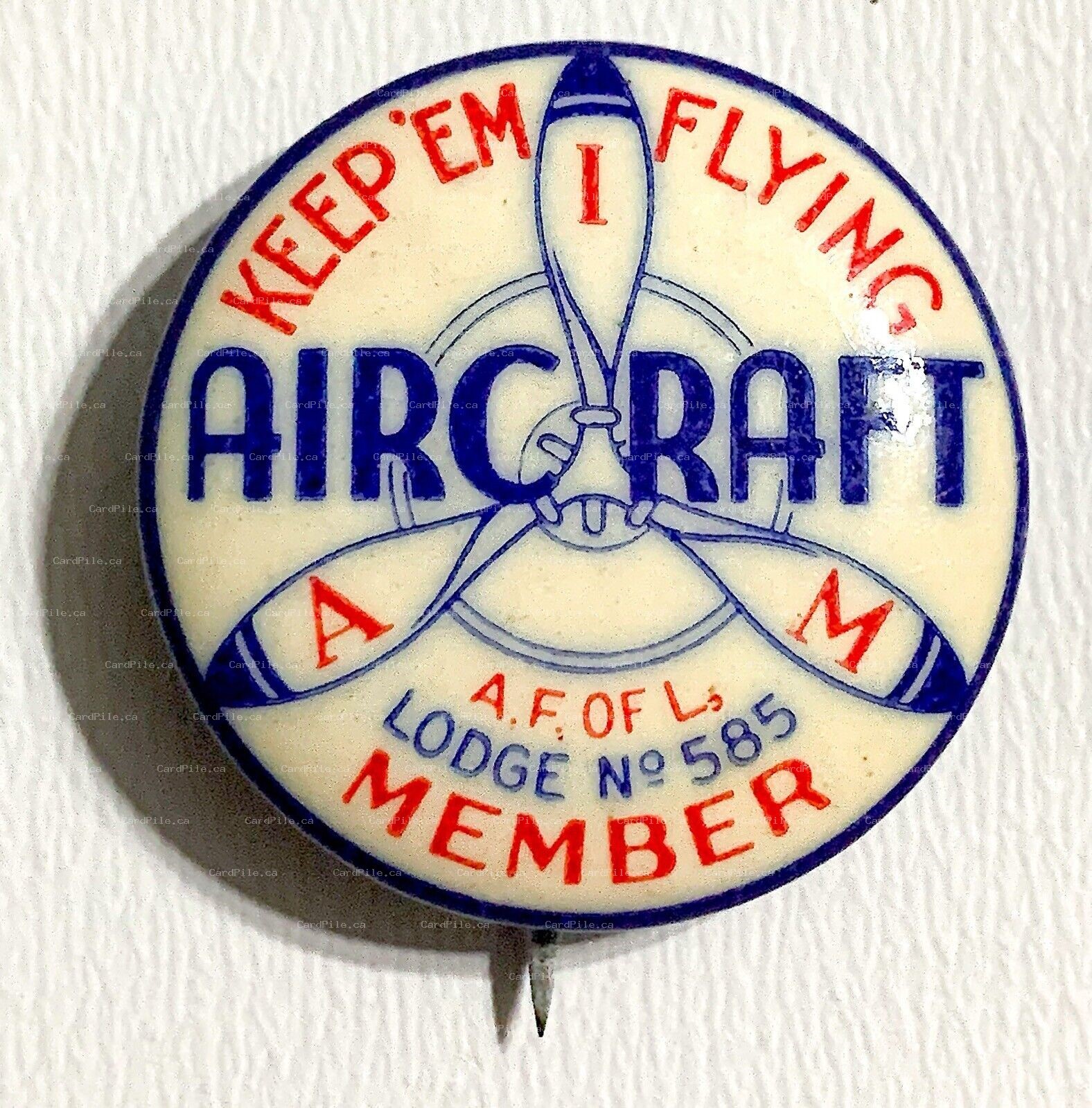 VINTAGE 1920s Aircraft Lodge 585 International Association of Machinists Pinback