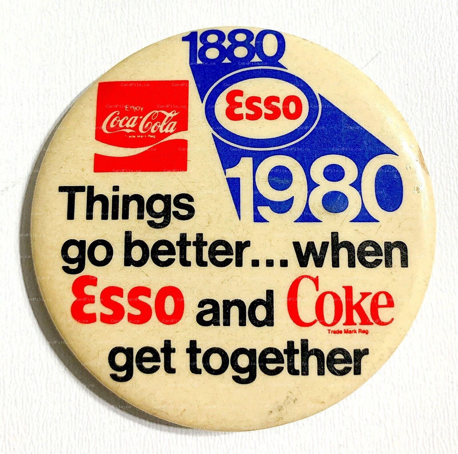 VINTAGE 1980 Esso Coke Things Go Better When Esso & Coke Get Together Pinback