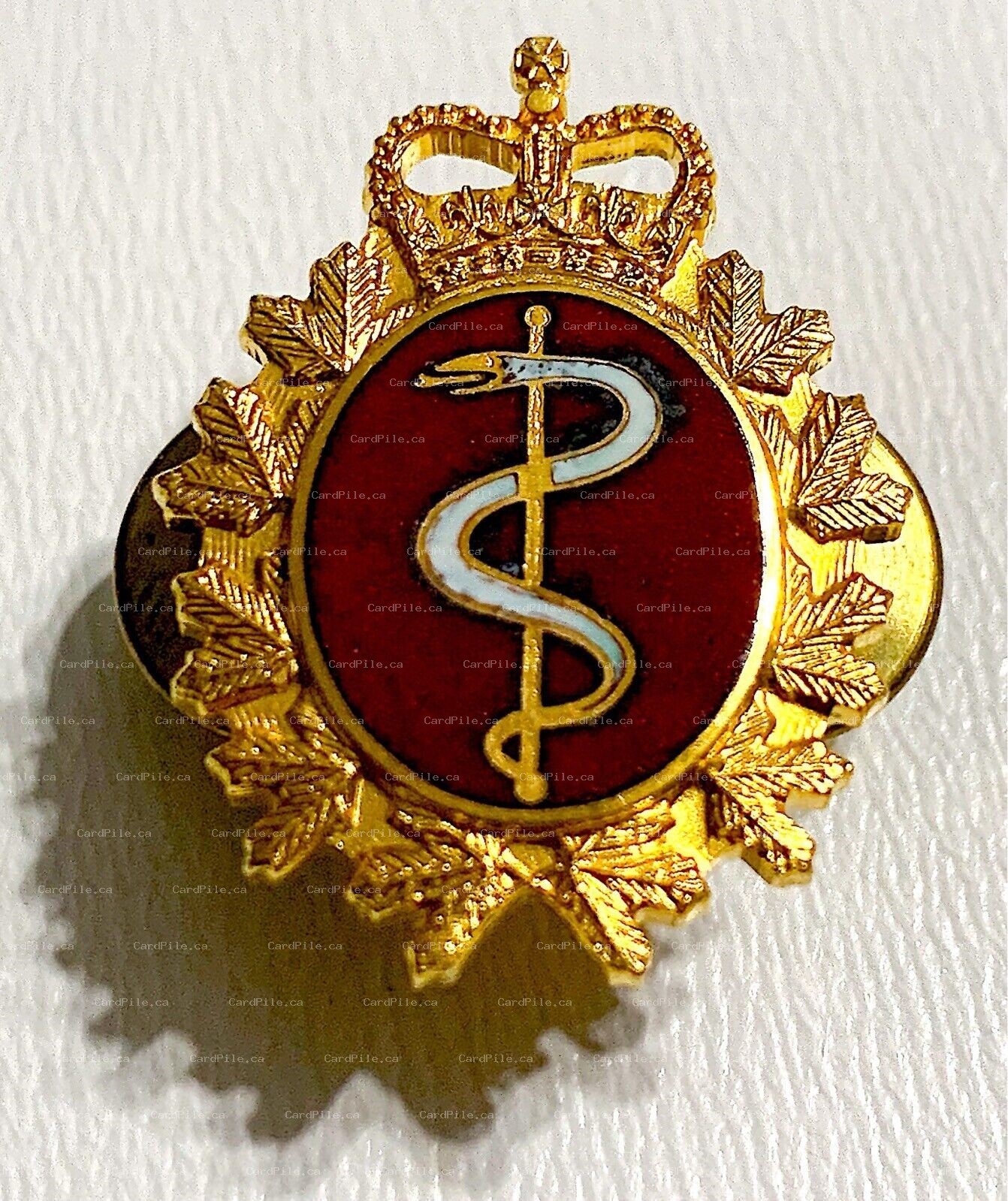 VINTAGE Canadian Armed Forces Medical Branch Queens Crown Enameled Collar Badge