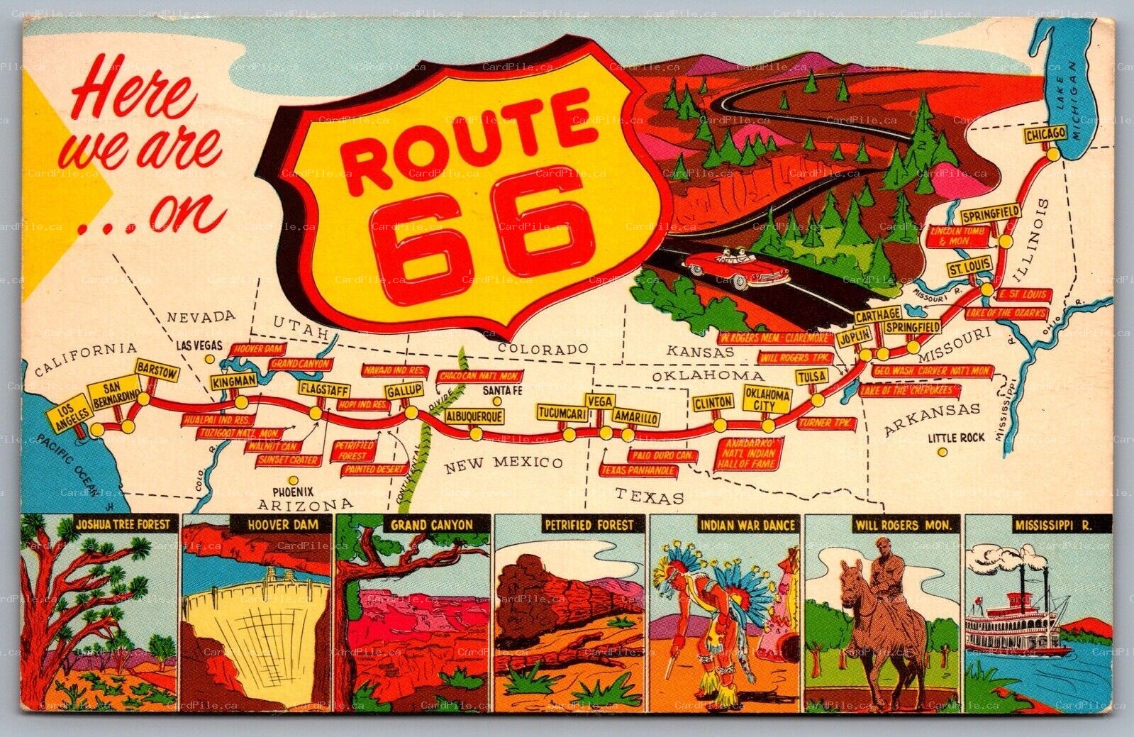 Postcard Route 66 TX c1964 Here We Are on Route 66 Texas Map View