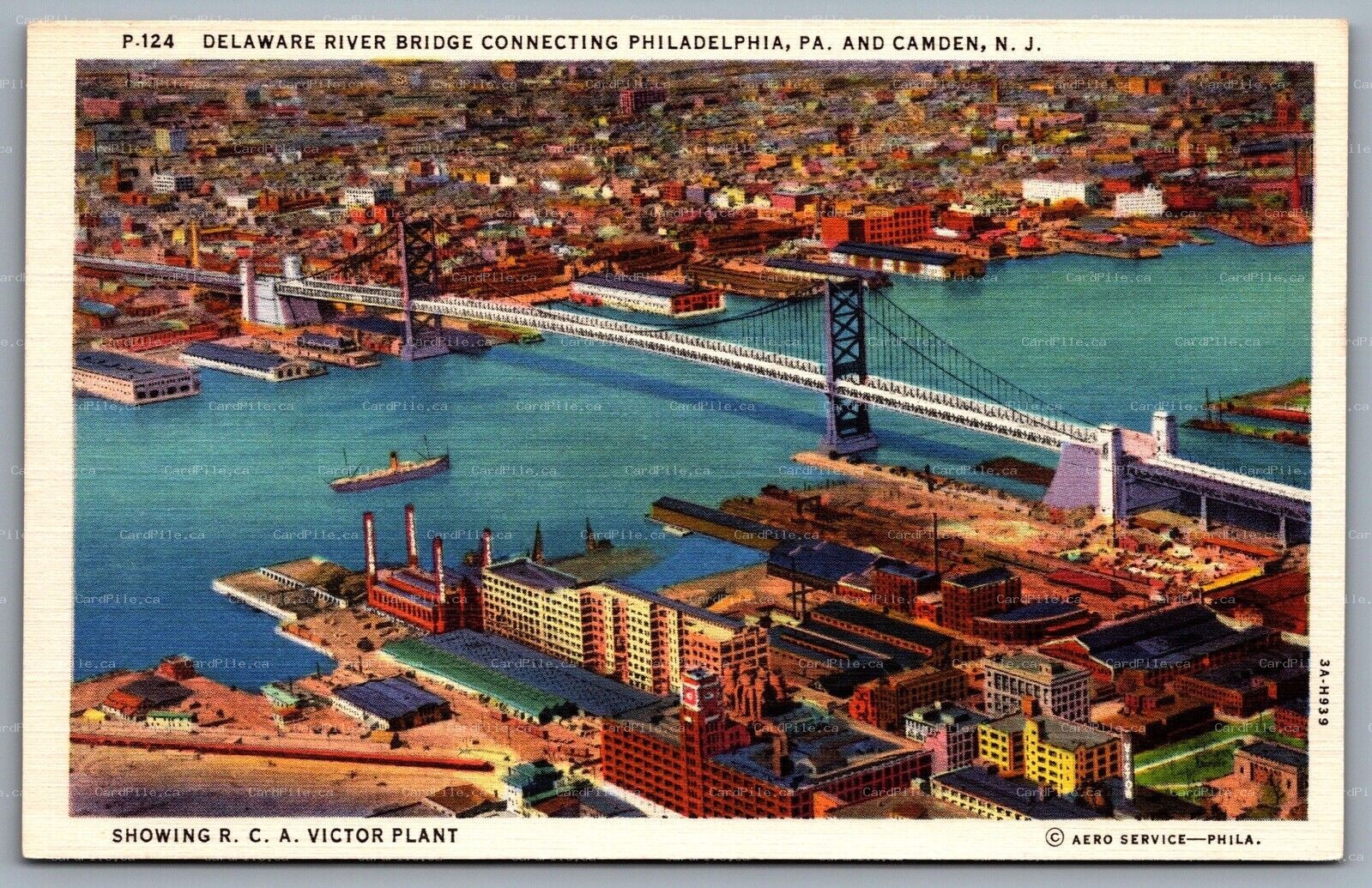 Postcard Philadelphia PA Delaware River Bridge Connecting Philly & Camden A