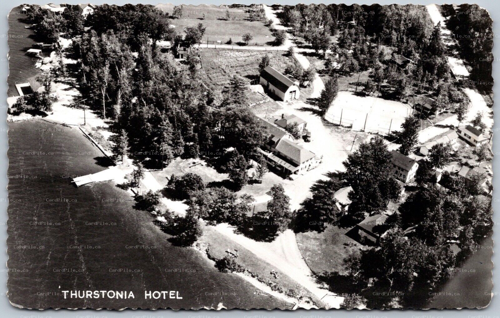 Postcard RPPC c1954 Aerial view of Thurstonia Hotel Kawartha Lakes Ontario