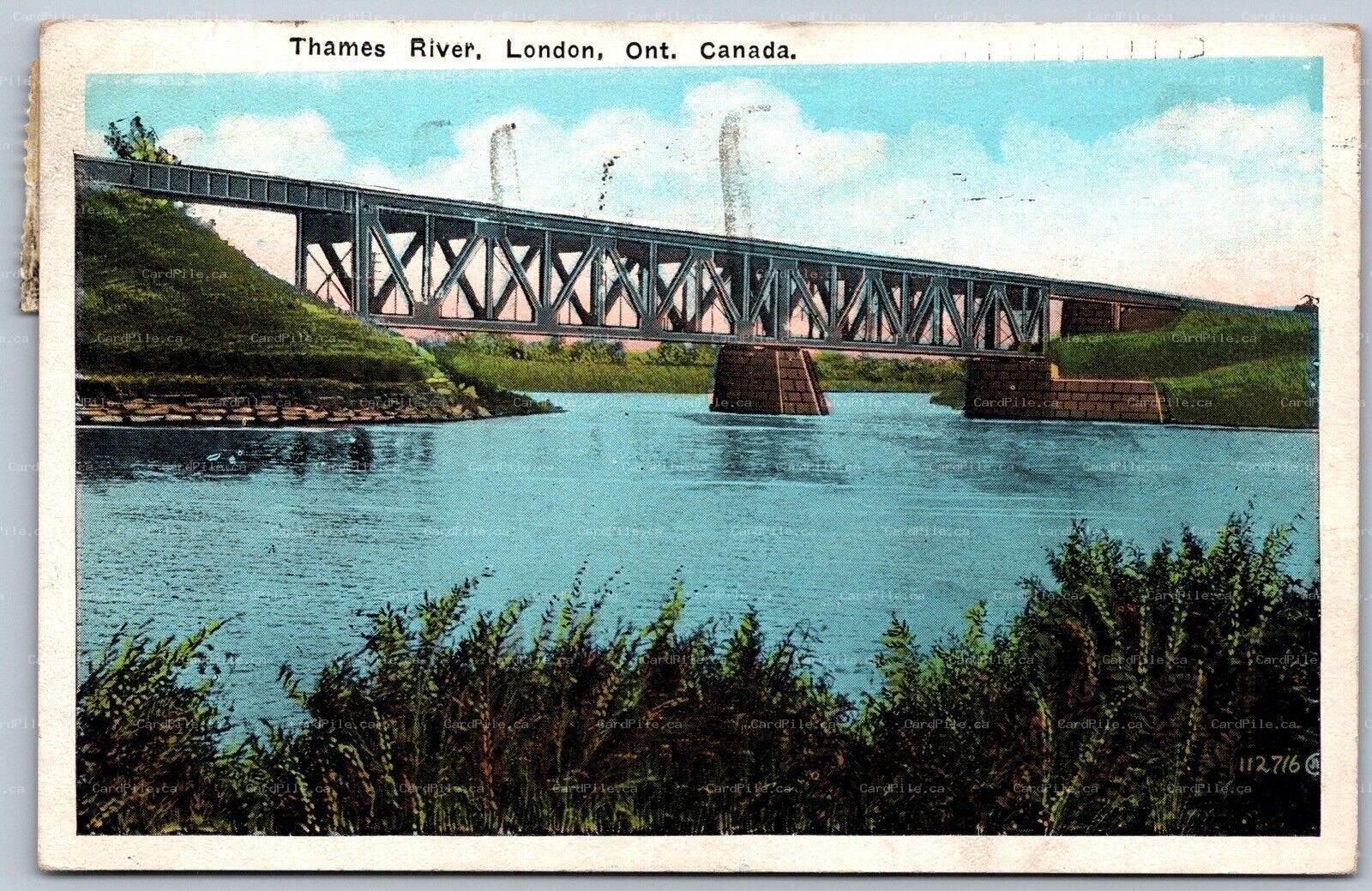 Postcard London Ontario c1921 Thames River Bridge Red Cross Slogan Cancel
