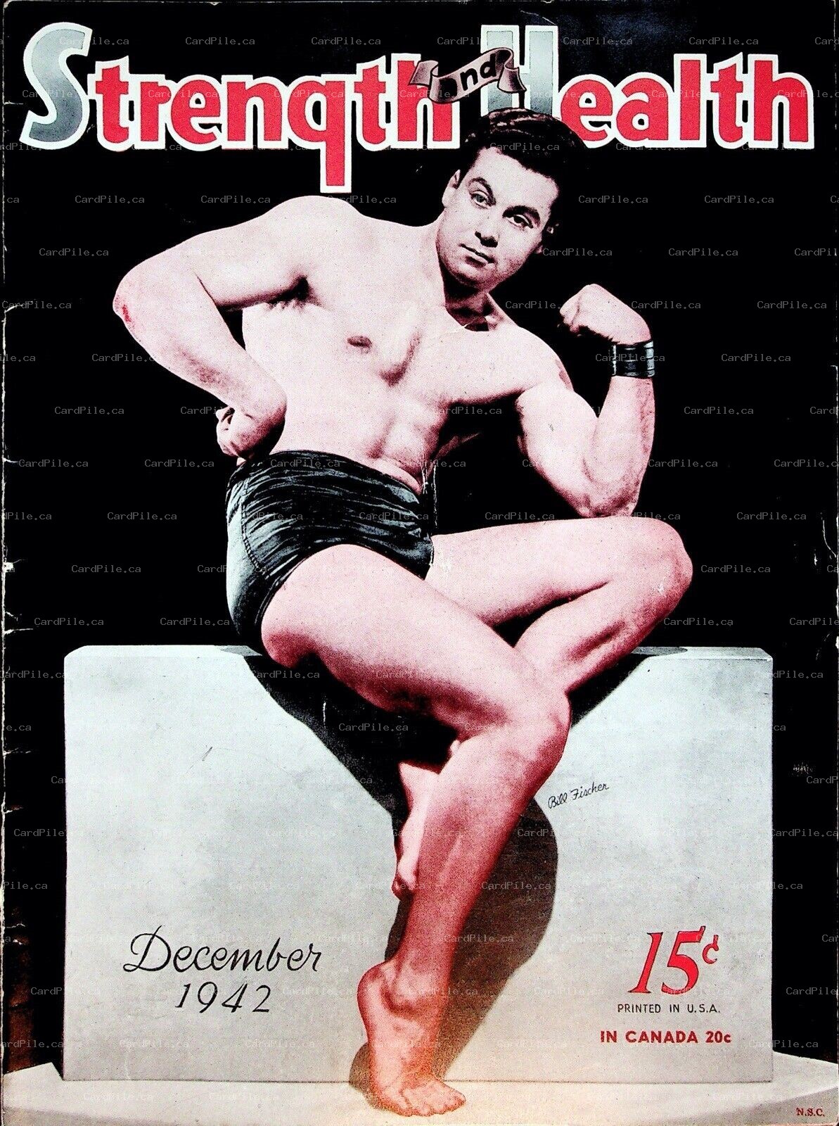 VINTAGE 1942 Strength and Health Magazine Bill Fischer Weightlifting News Advert