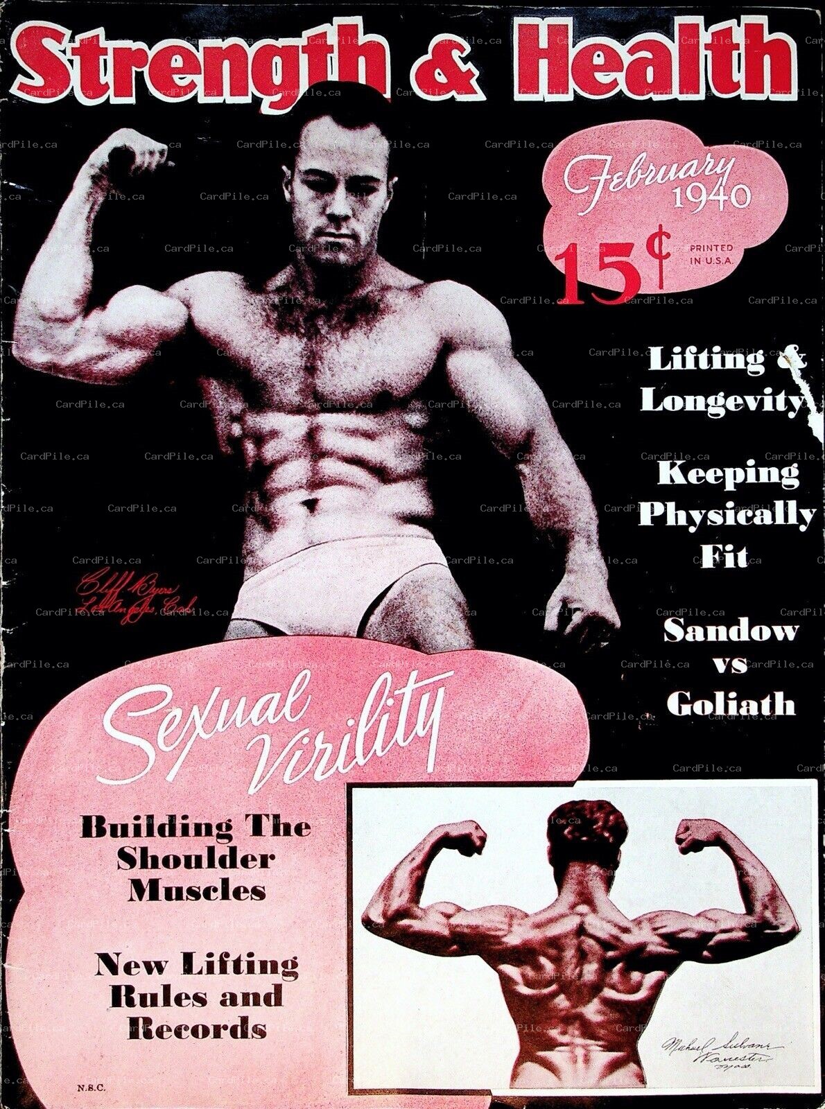 VINTAGE 1940 Strength and Health Magazine Cliff Byers Weightlifting News Adverts