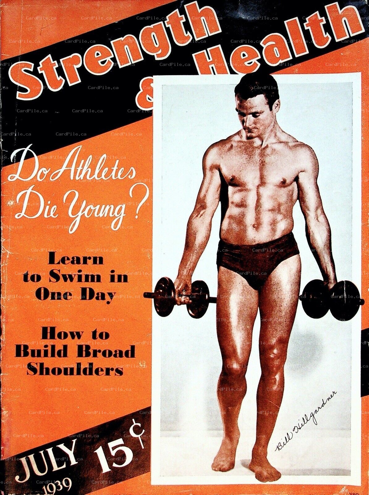 VINTAGE 1939 Strength and Health Magazine Bill Hillgardner Weightlifting News Ad