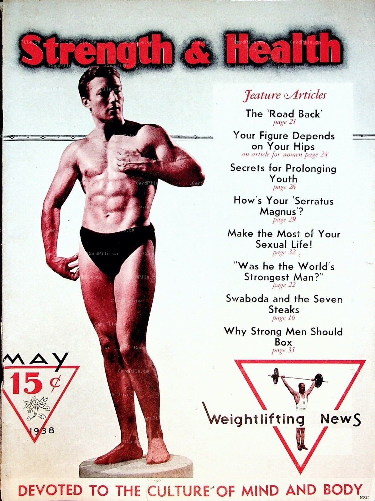 VINTAGE 1938 Strength and Health Magazine Swaboda Weightlifting News Adverts
