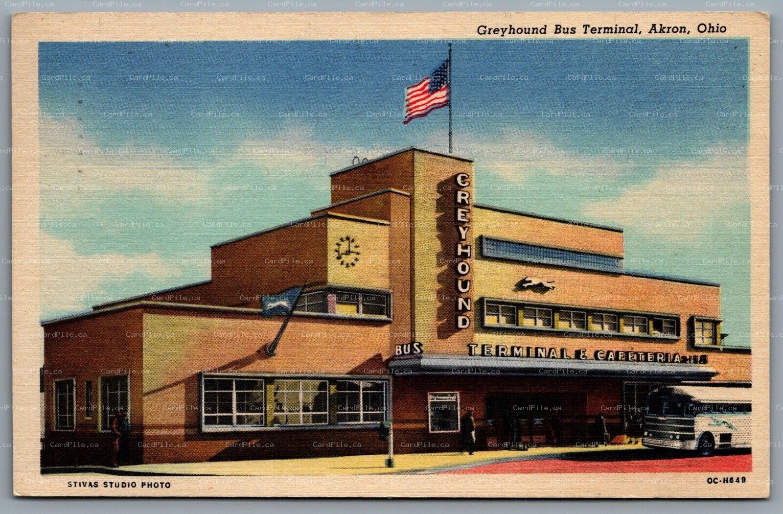 Postcard Akron OH c1950 Greyhound Bus Terminal & Cafeteria