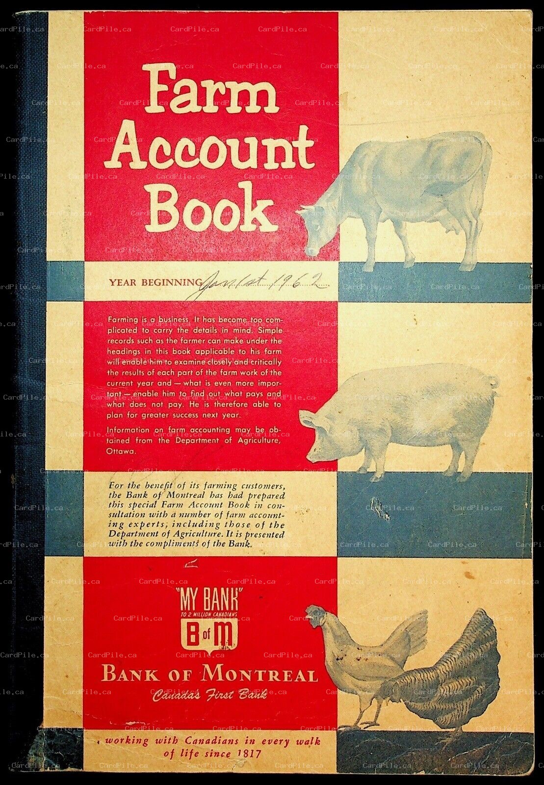1962 Bank of Montreal Farm Account Book Ontario Canada