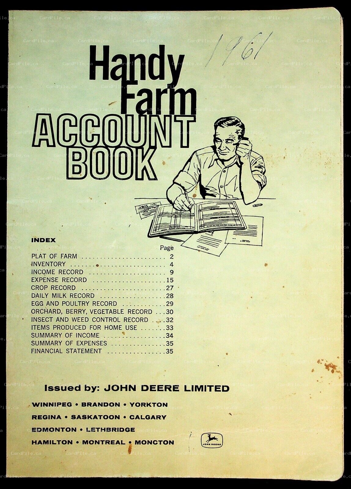 1961 John Deere Limited Handy Farm Account Book Ontario Canada
