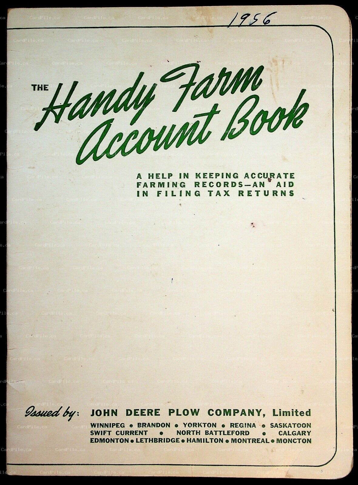 1956 John Deere Plow Company Handy Farm Account Book Ontario Canada