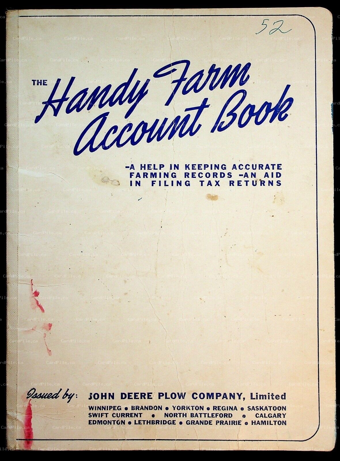 1951 John Deere Plow Company Handy Farm Account Book Ontario Canada