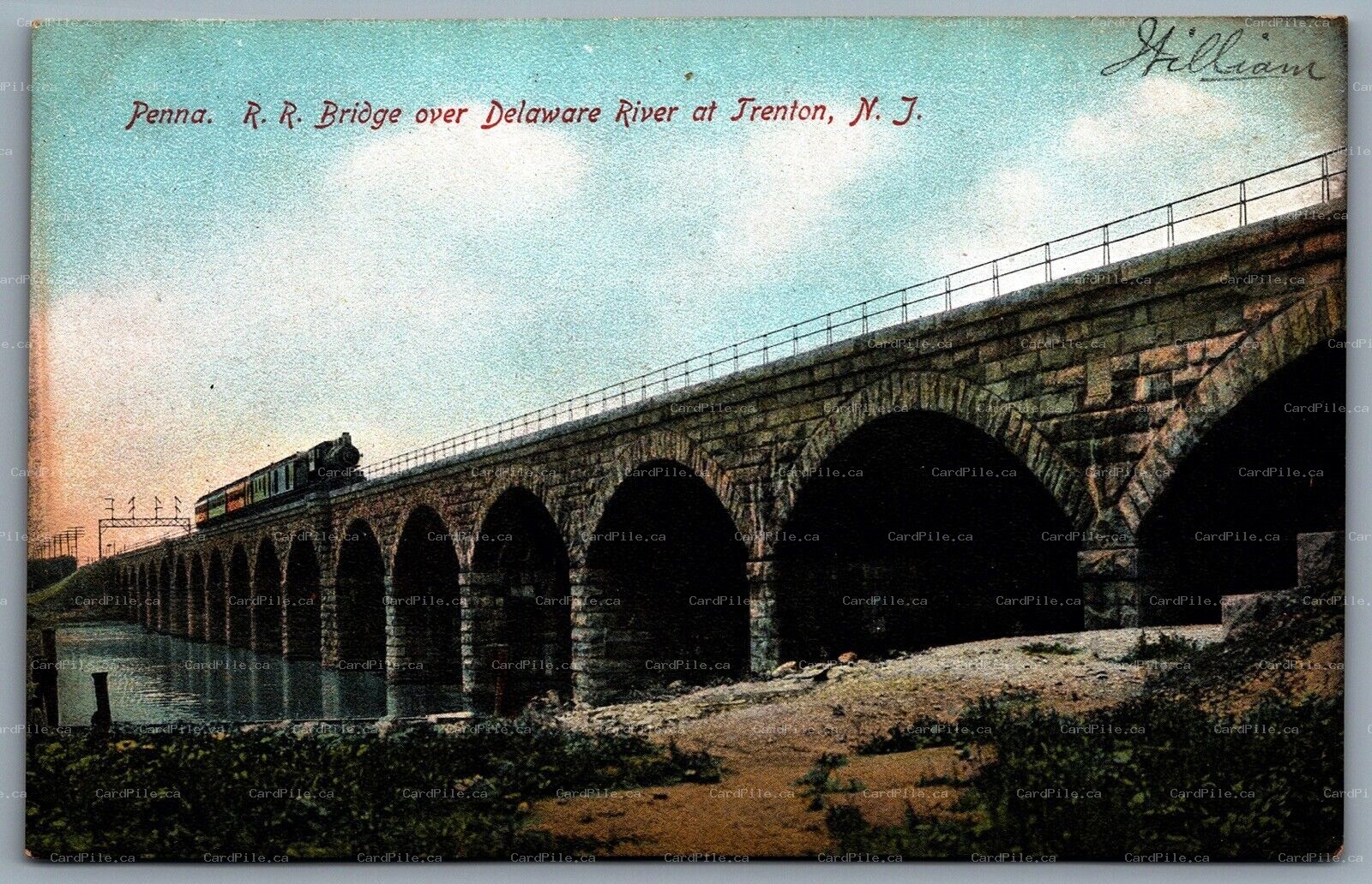 Postcard Trenton NJ c1909 Penna. Railroad Bridge Over Delaware River Train