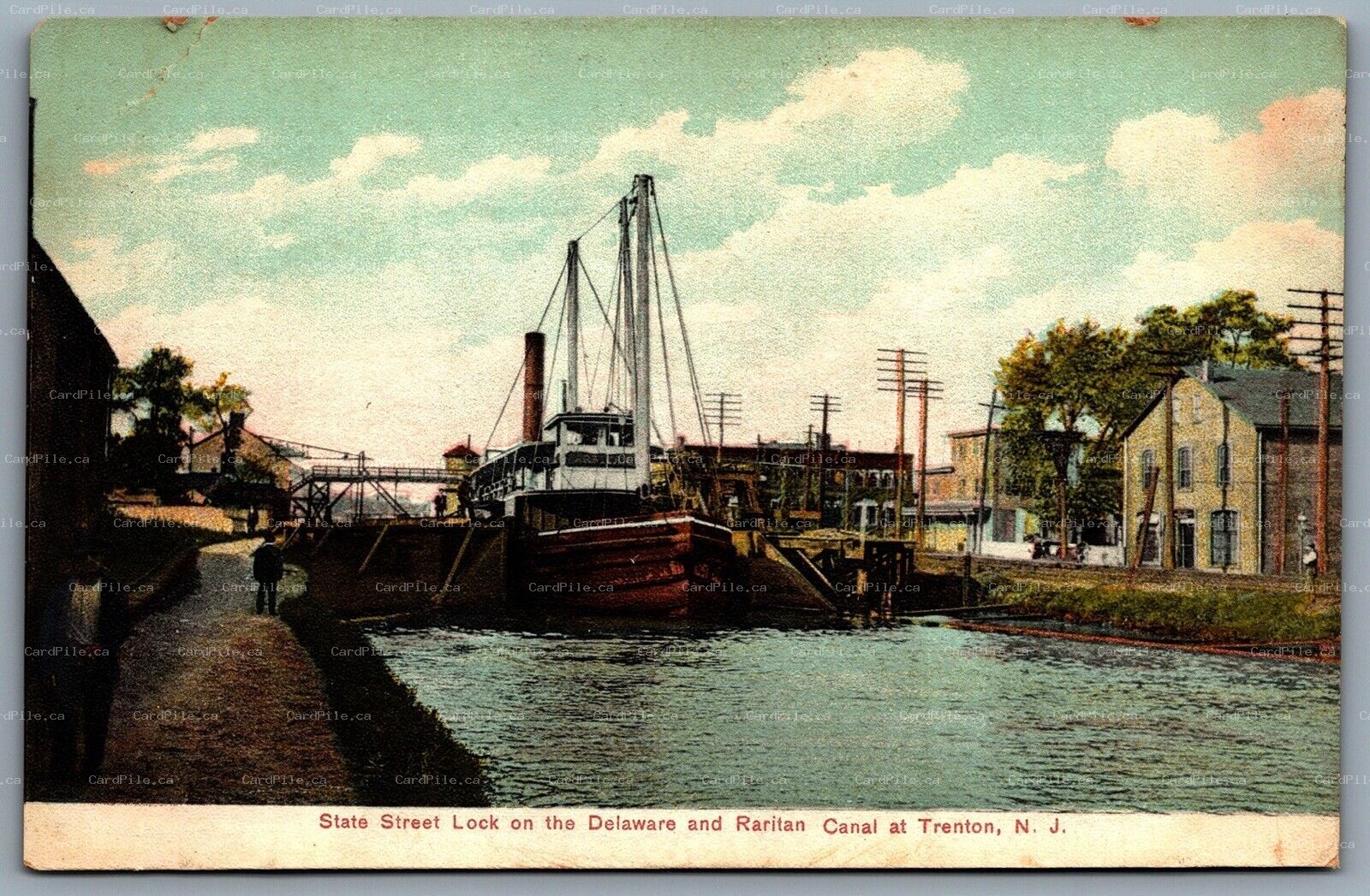 Postcard Trenton NJ c1908 State Street Lock On Delaware and Raritan Canal Unused