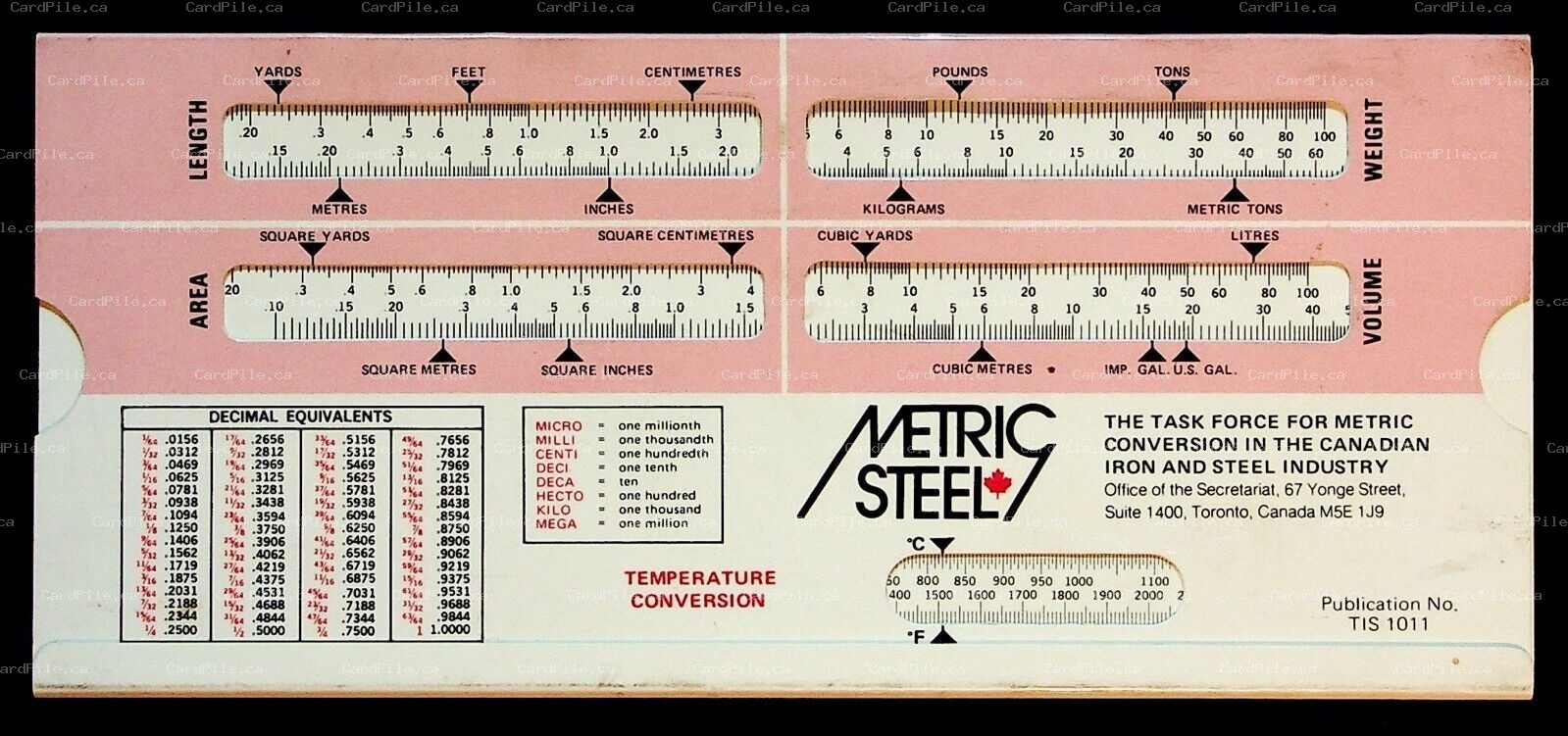 Vintage Metric Steel Toronto Ontario Sliding Multi Conversion and Reference