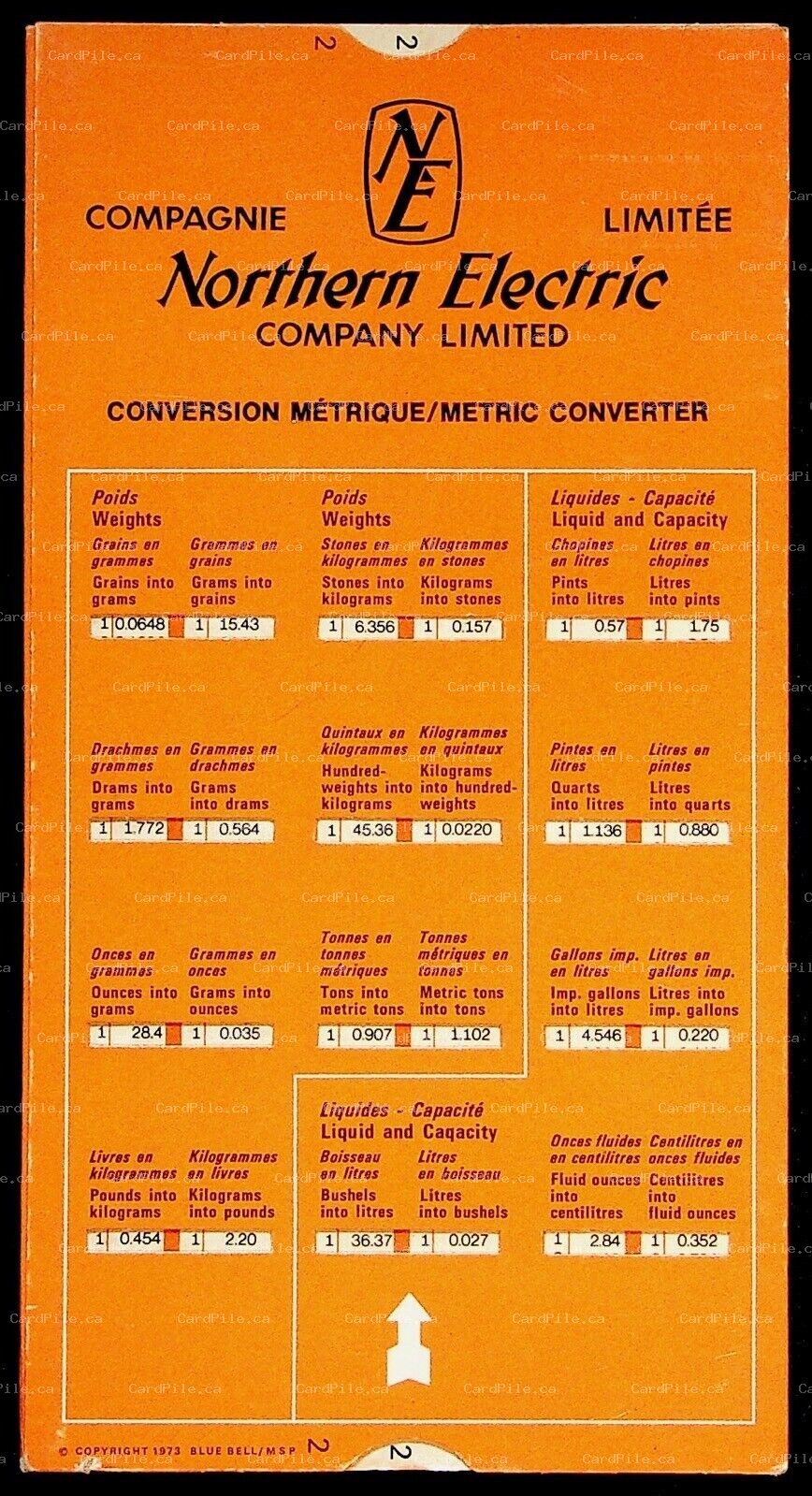 Vintage 1973 Northern Electric Company Sliding Metric Converter