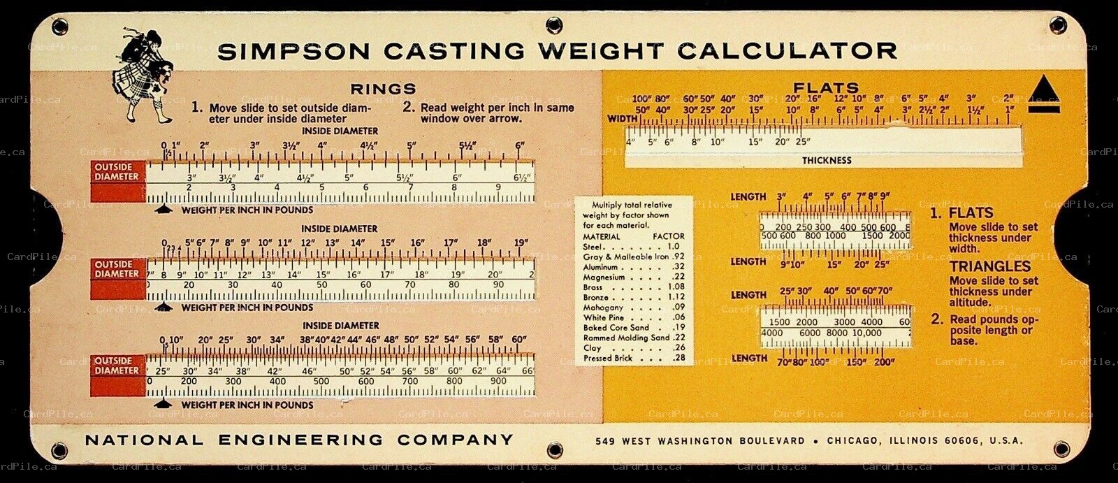 VTG 1966 Chicago IL National Engineering Co Simpson Casting Weight Calculator