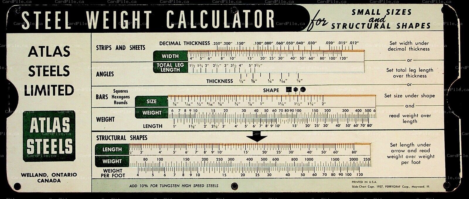 Vintage 1957 Welland Ontario Atlas Steels Limited Steel Weight Calculator