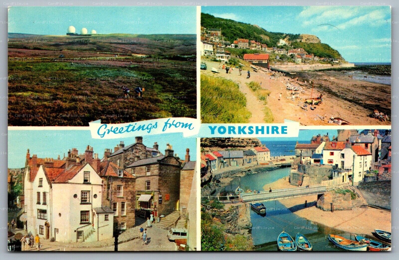 Postcard Yorkshire UK c1980s Greetings from Yorkshire Multi View Boats Beach Bay