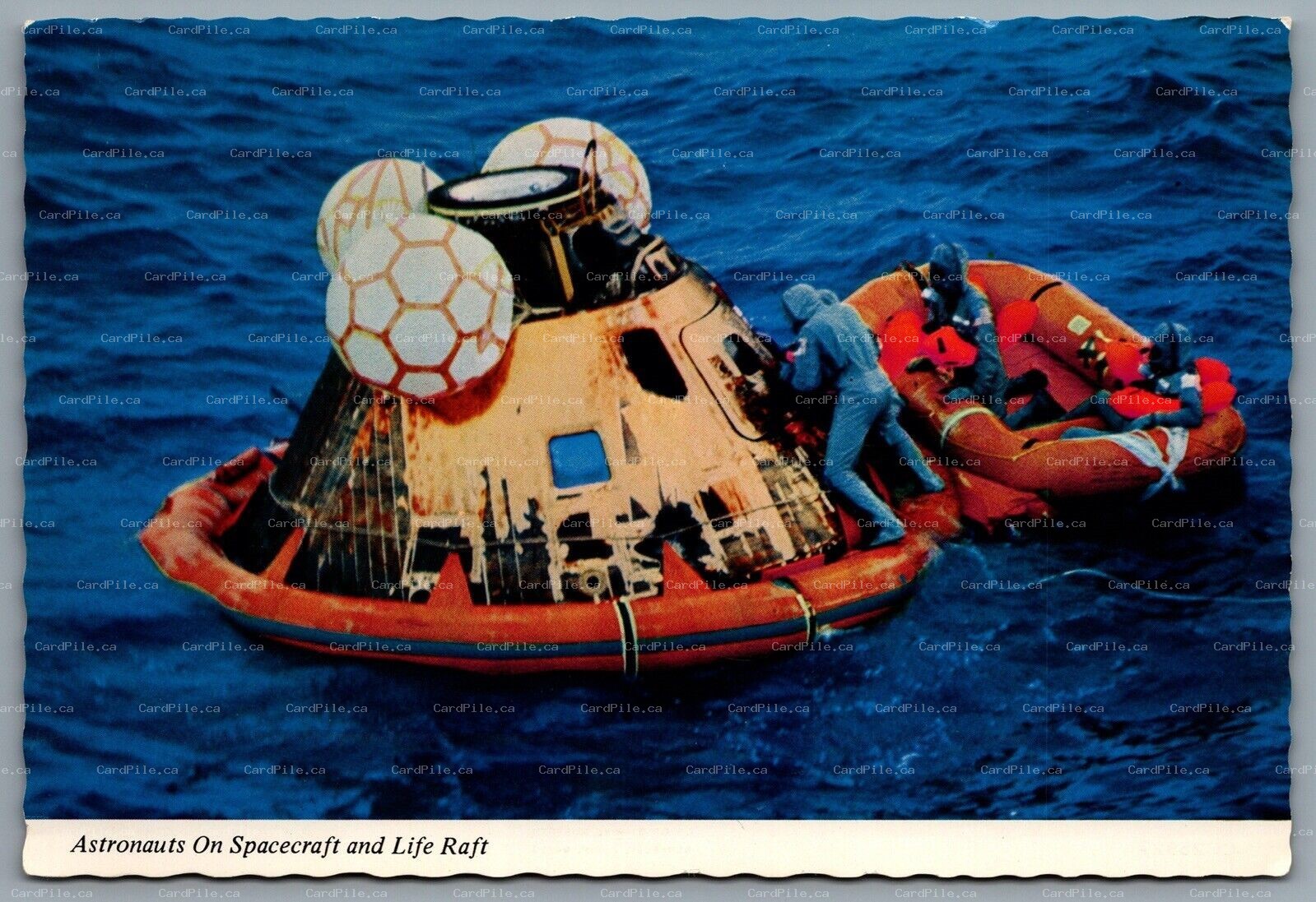 Postcard c1970s Astronauts on Spacecraft & Life Raft NASA Apollo 11 Moon Landing