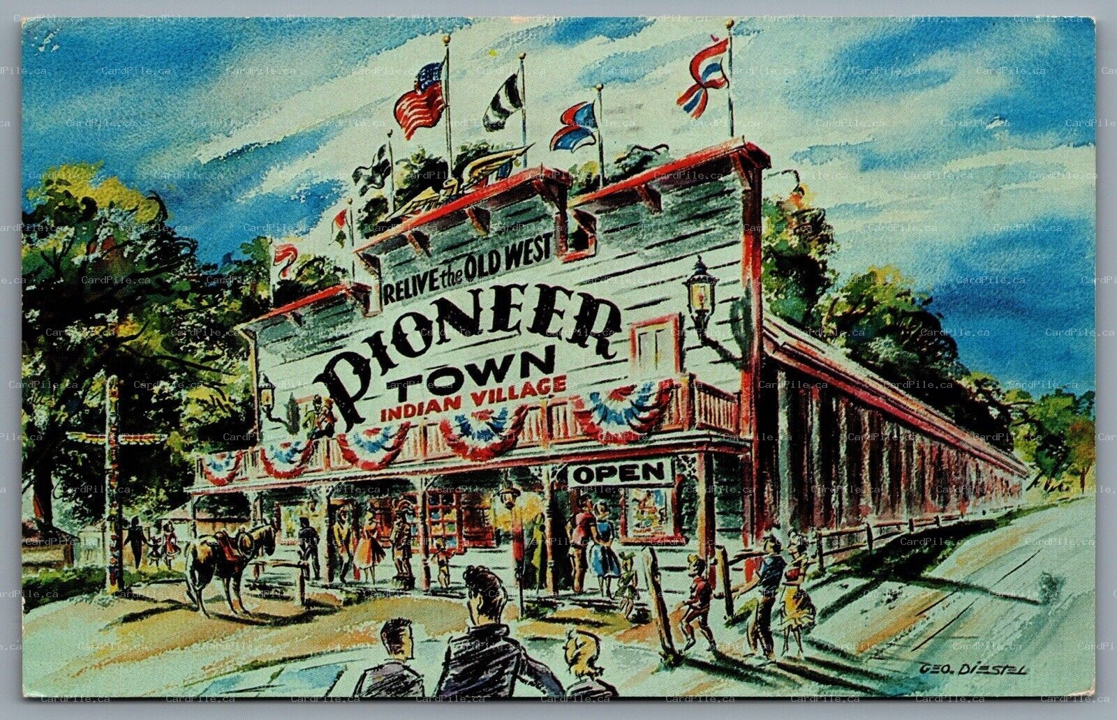 Postcard Angola IN c1962 Welcome To Pioneer Town Roadside Buck Lake Ranch