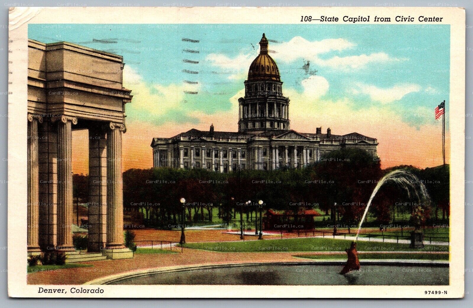 Postcard Denver CO c1953 State Capitol from the Civic Center