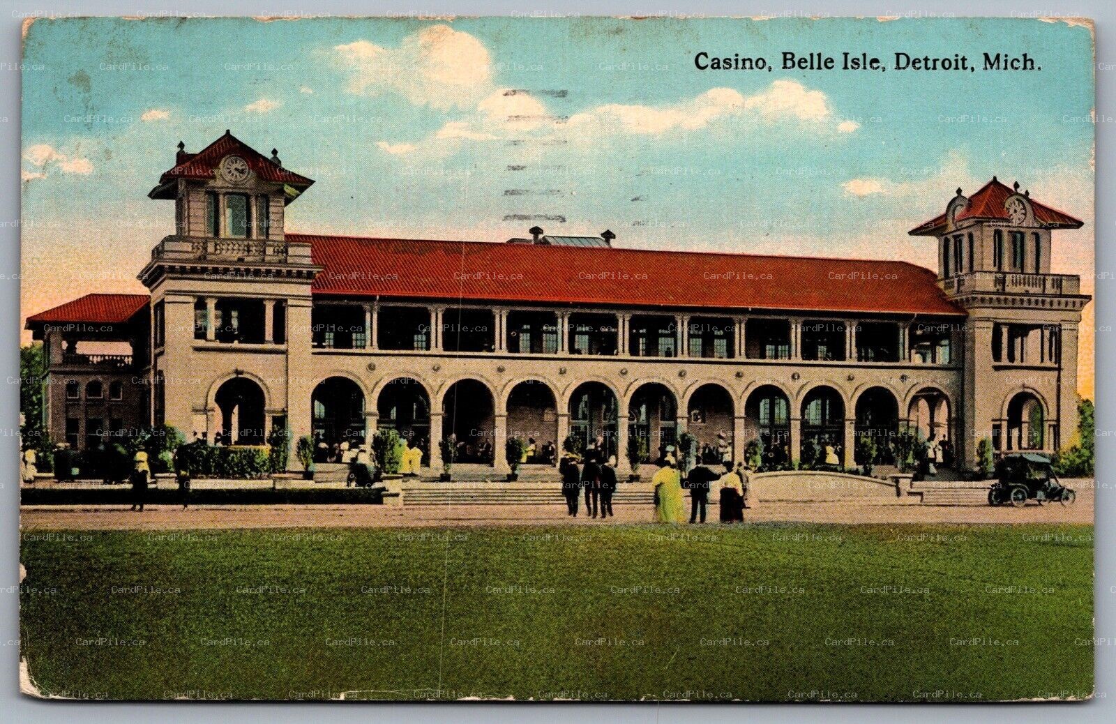Postcard Detroit MI c1908-1910 Belle Isle Park Casino Building View Posted 1913
