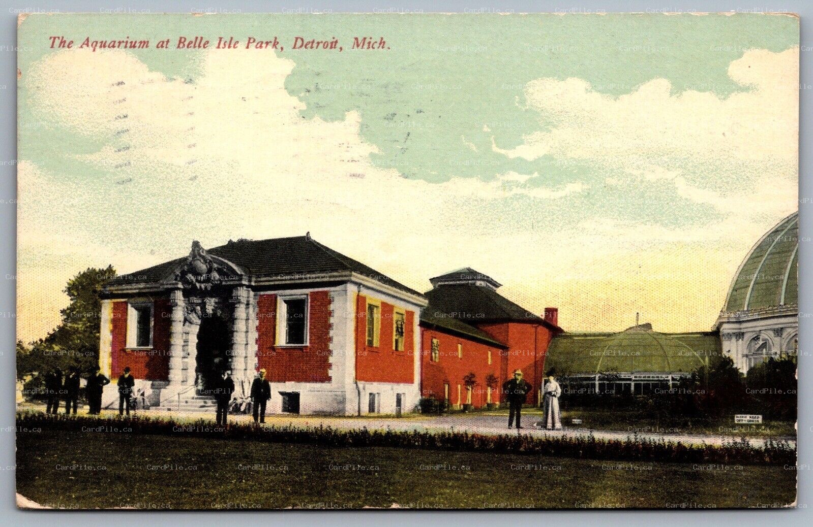 Postcard Detroit MI c1912 The Aquarium at Belle Isle Park International Cancel