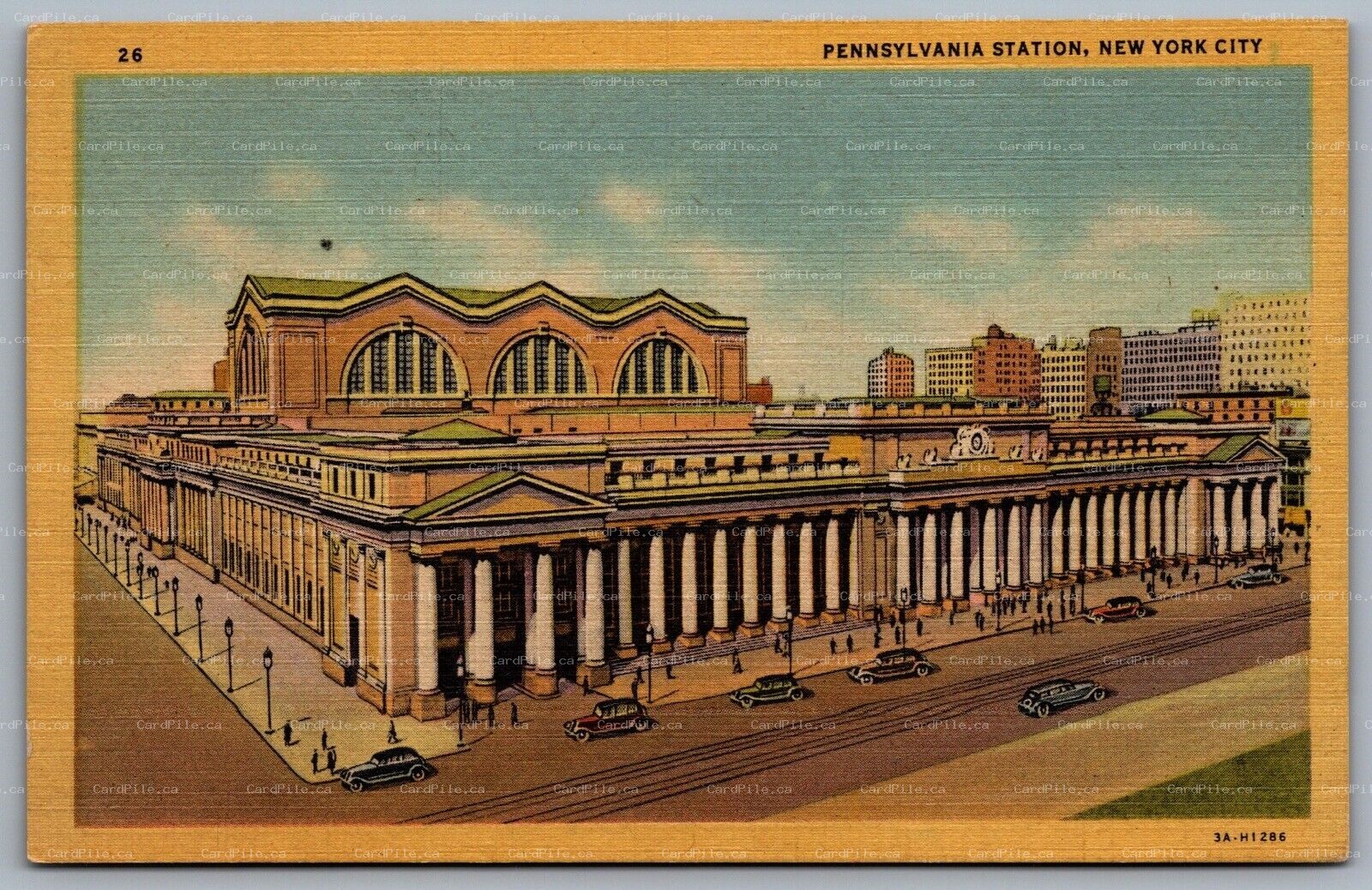Postcard New York City NY c1933 Pennsylvania Station Railroad Station Old Cars